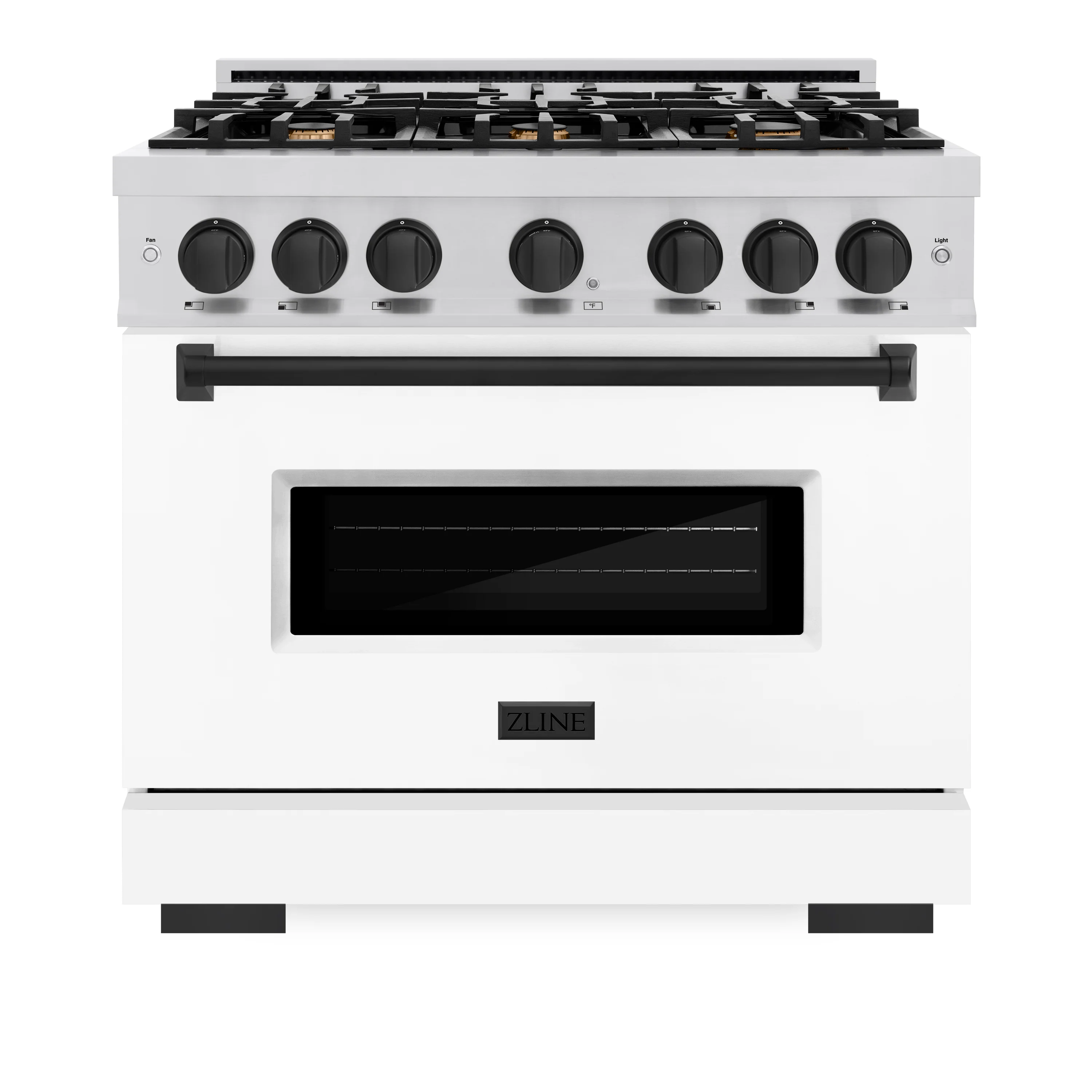 ZLINE Autograph Edition 36 in. 5.2 cu. ft. Classic Dual Fuel Range with 6 Burner Gas Cooktop and Electric Convection Oven in Stainless Steel with White Matte Door and Matte Black Accents (CDRZ-WM-36-MB) - Image 3