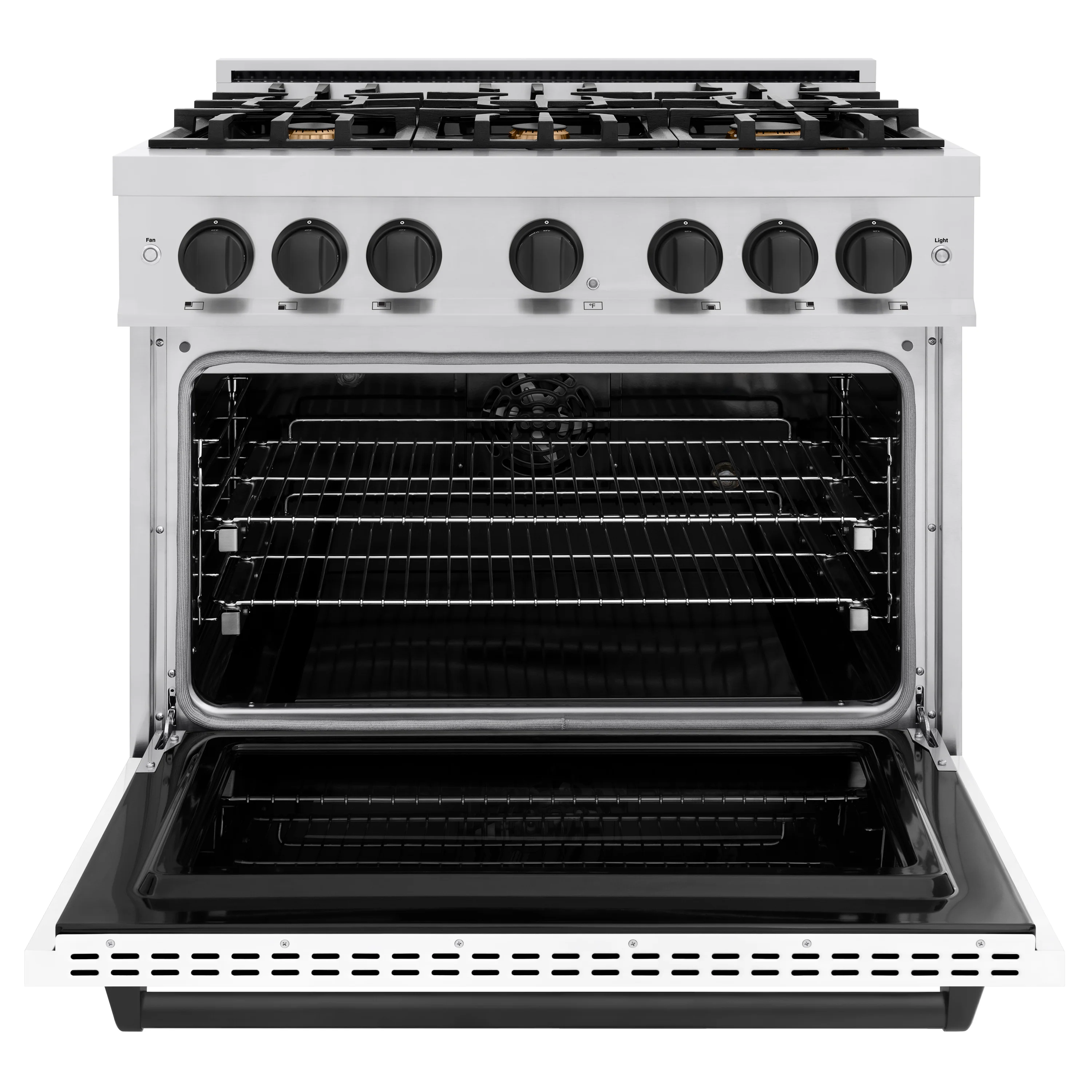 ZLINE Autograph Edition 36 in. 5.2 cu. ft. Classic Dual Fuel Range with 6 Burner Gas Cooktop and Electric Convection Oven in Stainless Steel with White Matte Door and Matte Black Accents (CDRZ-WM-36-MB) - Image 4
