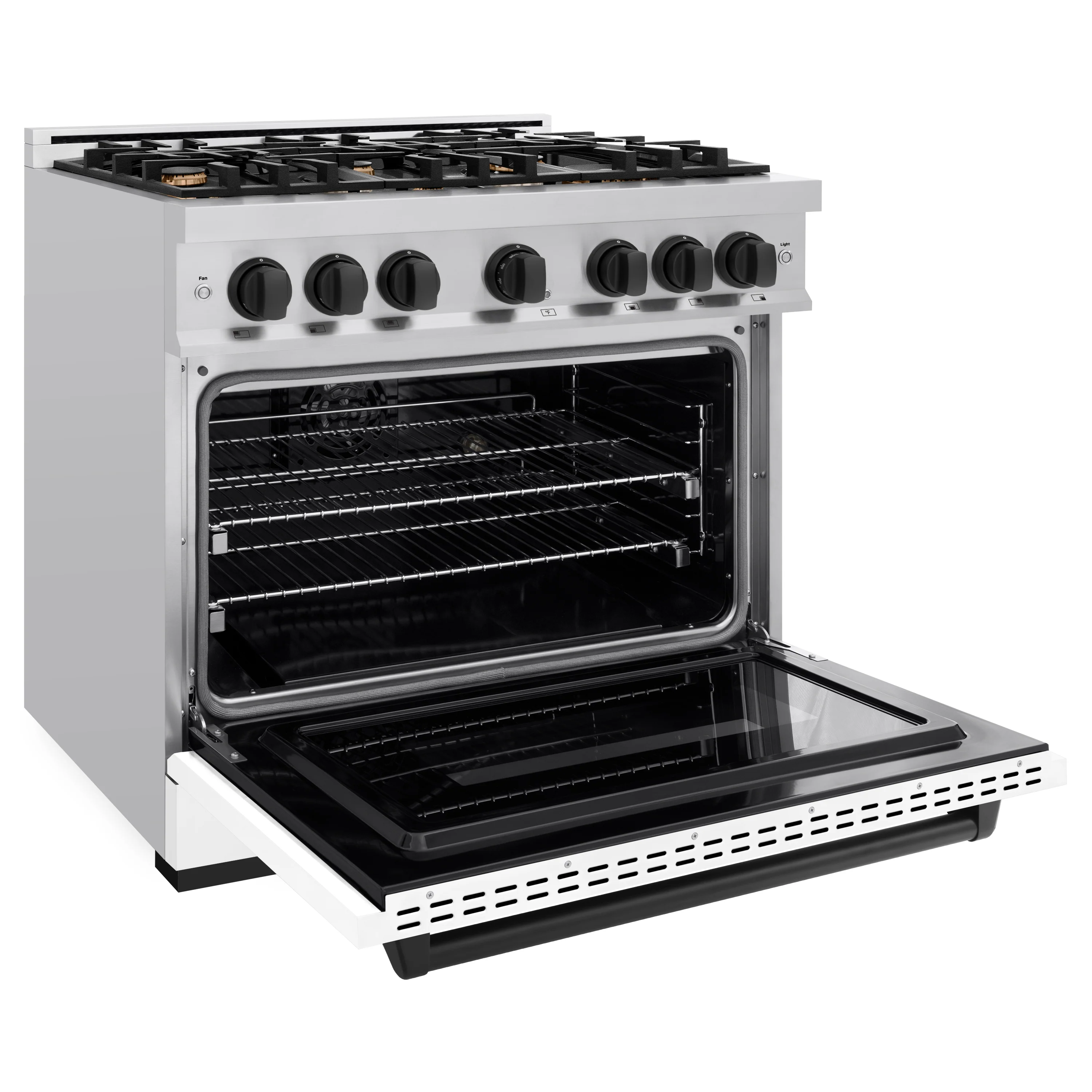 ZLINE Autograph Edition 36 in. 5.2 cu. ft. Classic Dual Fuel Range with 6 Burner Gas Cooktop and Electric Convection Oven in Stainless Steel with White Matte Door and Matte Black Accents (CDRZ-WM-36-MB) - Image 6