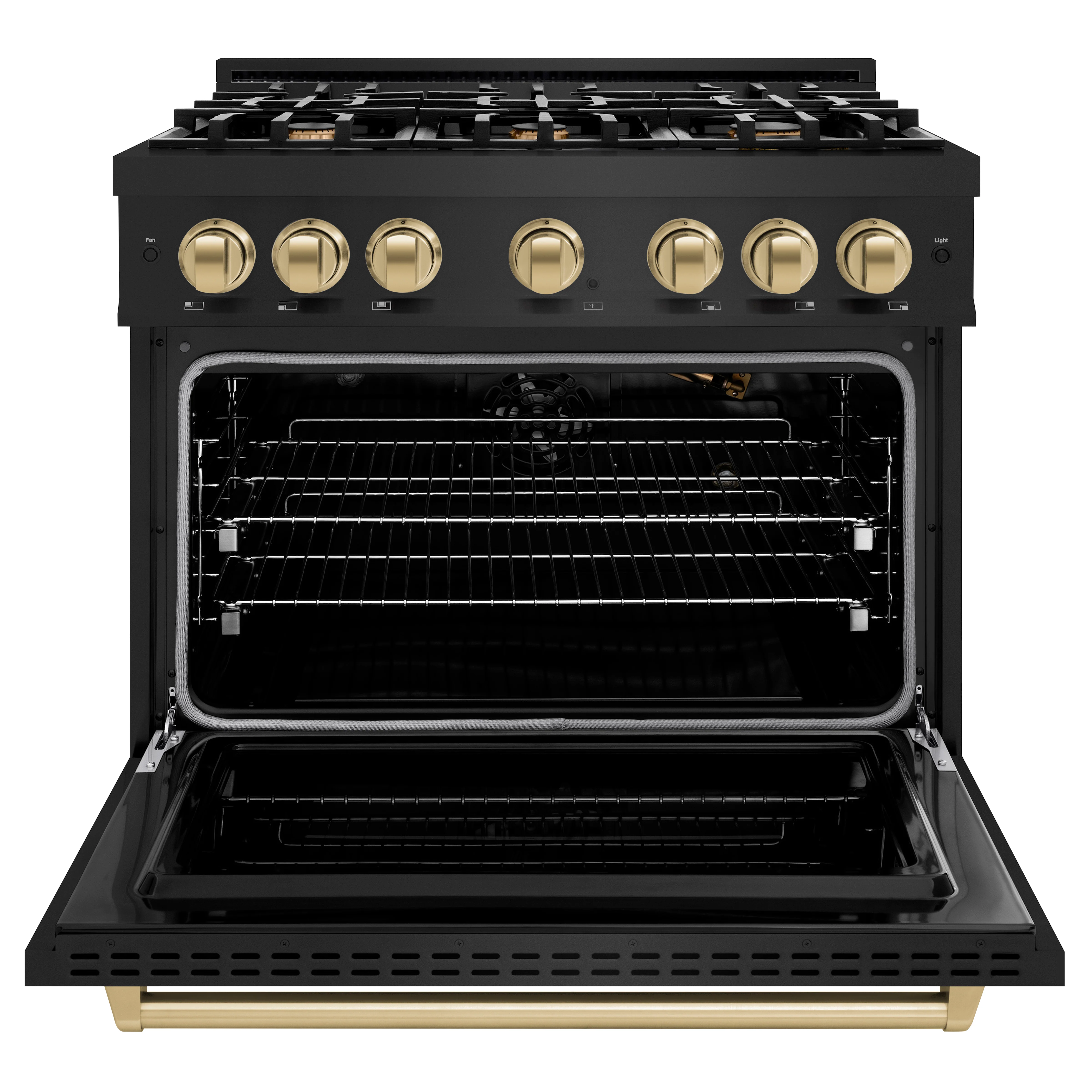 ZLINE Autograph Edition 36 in. 5.2 cu. ft. Classic Gas Range with 6 Burner Cooktop and Convection Gas Oven in Black Stainless Steel and Champagne Bronze Accents (CGRBZ-36-CB) - Image 3