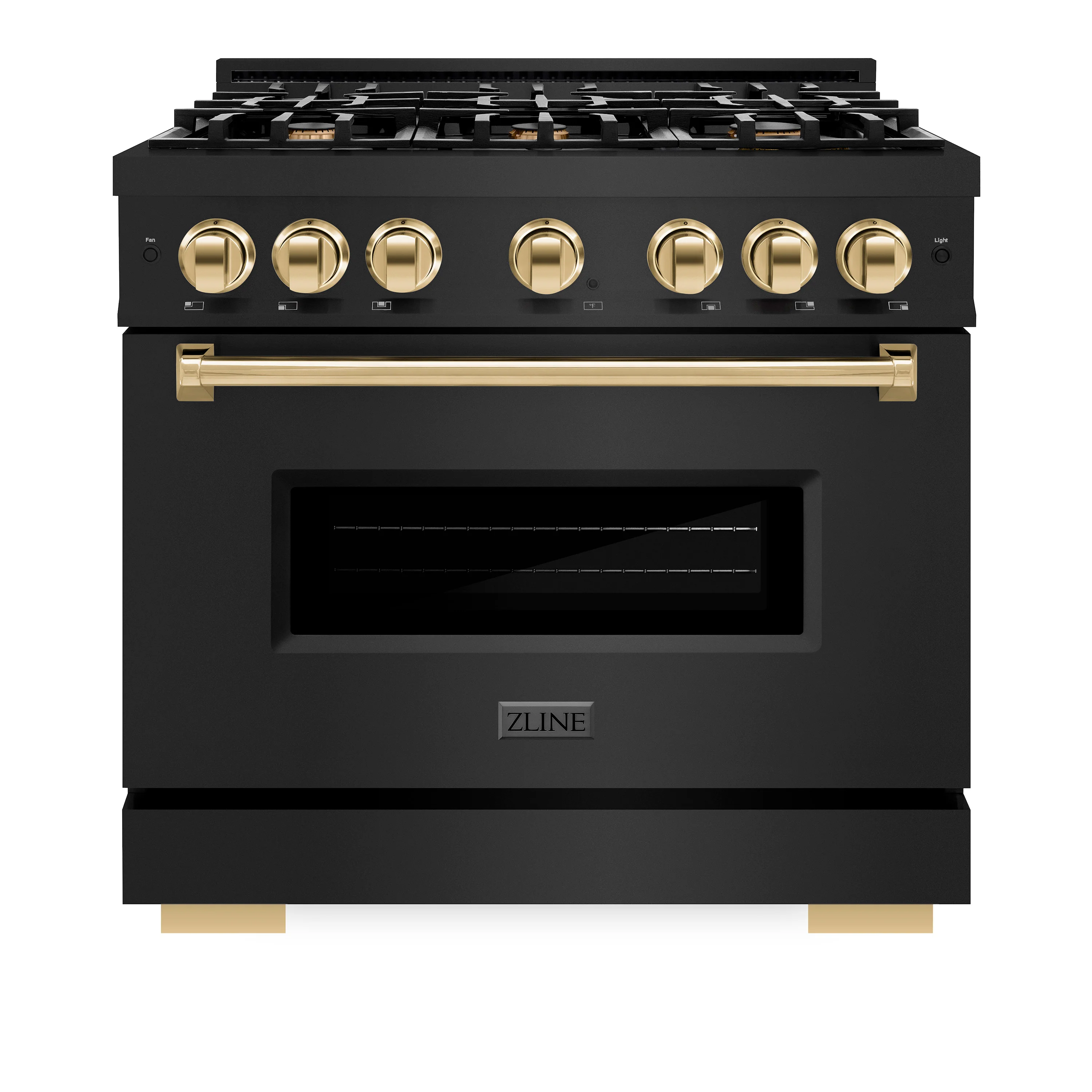 ZLINE Autograph Edition 36 in. 5.2 cu. ft. Classic Gas Range with 6 Burner Cooktop and Convection Gas Oven in Black Stainless Steel and Polished Gold Accents (CGRBZ-36-G) - Image 2