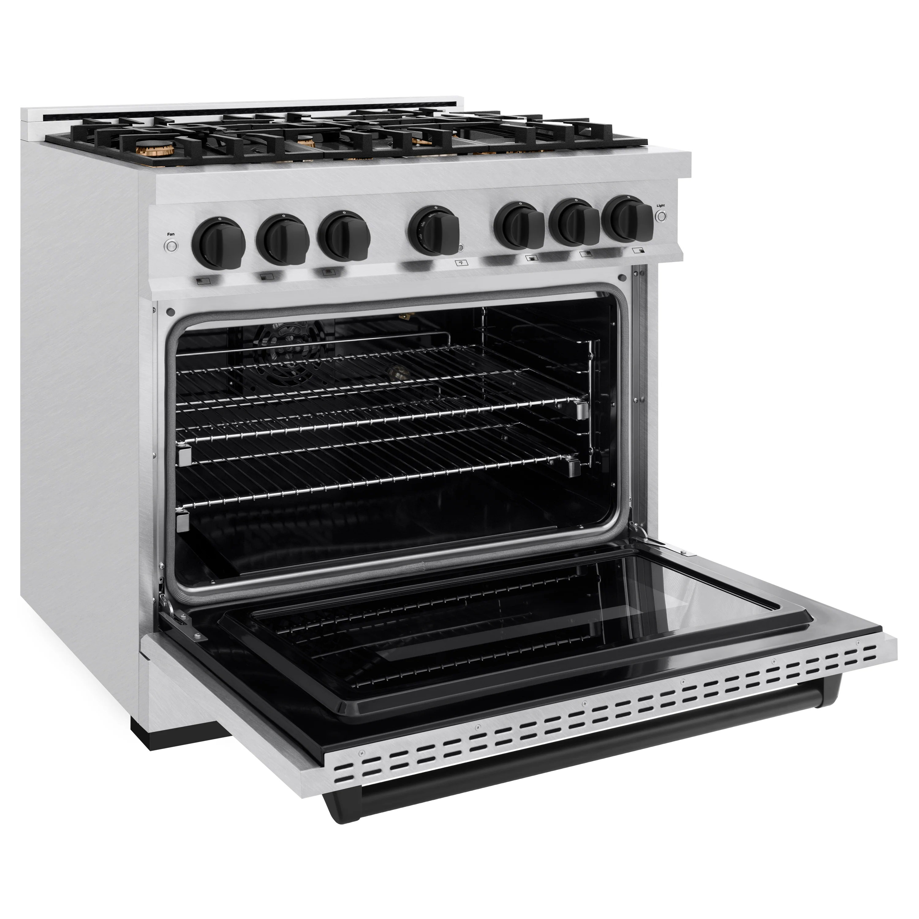 ZLINE Autograph Edition 36 in. 5.2 cu. ft. Classic Gas Range with 6 Burner Cooktop and Convection Gas Oven in Satin Stainless Steel and Matte Black Accents (CGRSZ-36-MB) - Image 7