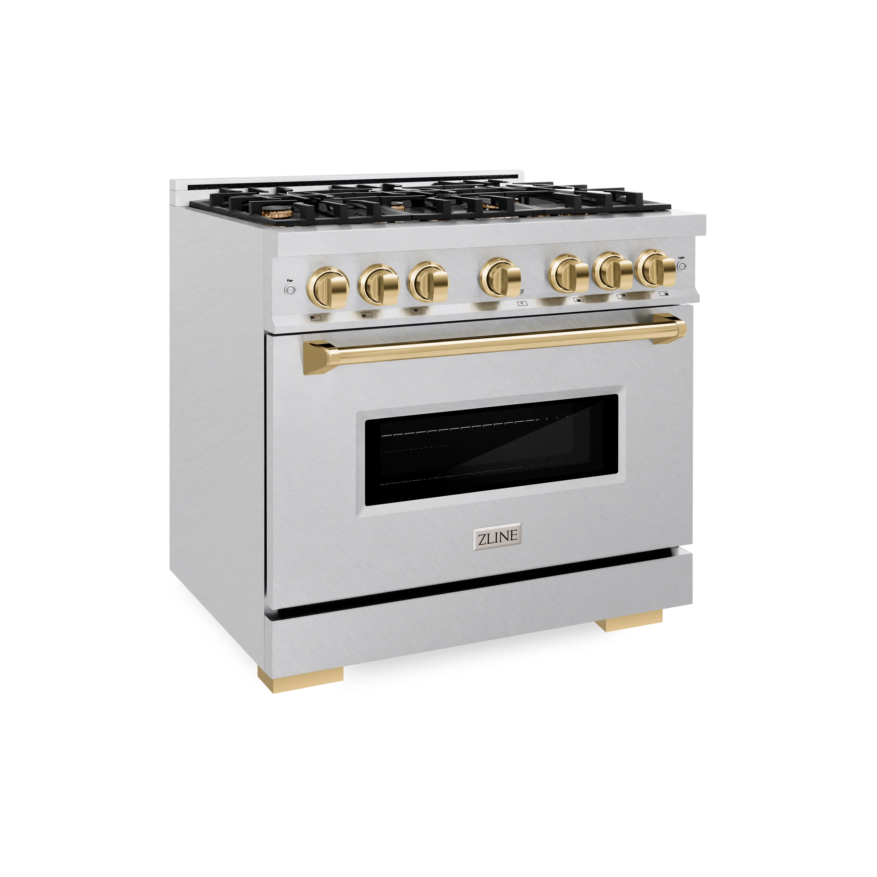 ZLINE Autograph Edition 36 in. 5.2 cu. ft. Classic Gas Range with 6 Burner Cooktop and Convection Gas Oven in Satin Stainless Steel and Polished Gold Accents (CGRSZ-36-G) - Image 6