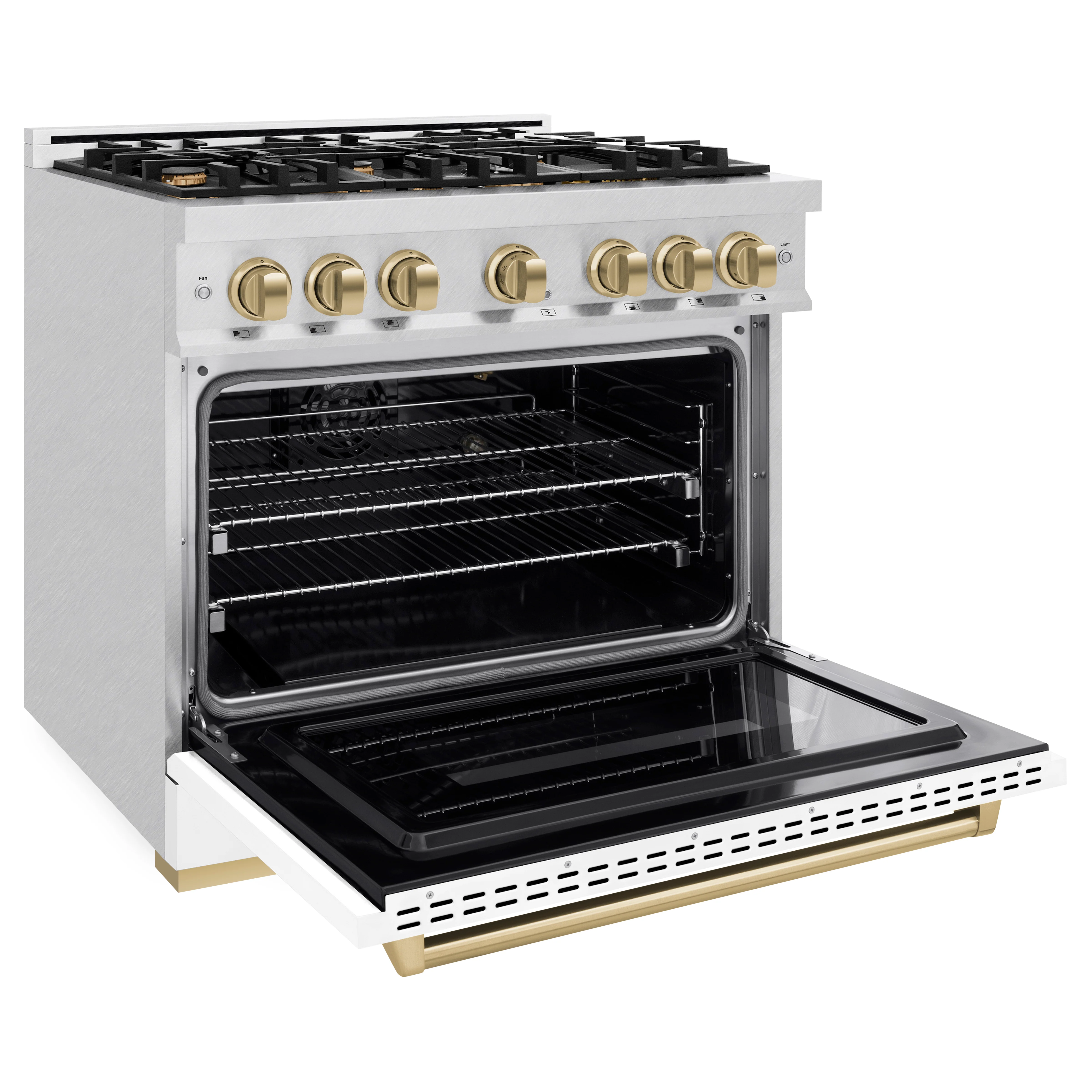 ZLINE Autograph Edition 36 in. 5.2 cu. ft. Classic Gas Range with 6 Burner Cooktop and Convection Gas Oven in Satin Stainless Steel with White Matte Door and Champagne Bronze Accents (CGRSZ-WM-36-CB) - Image 7