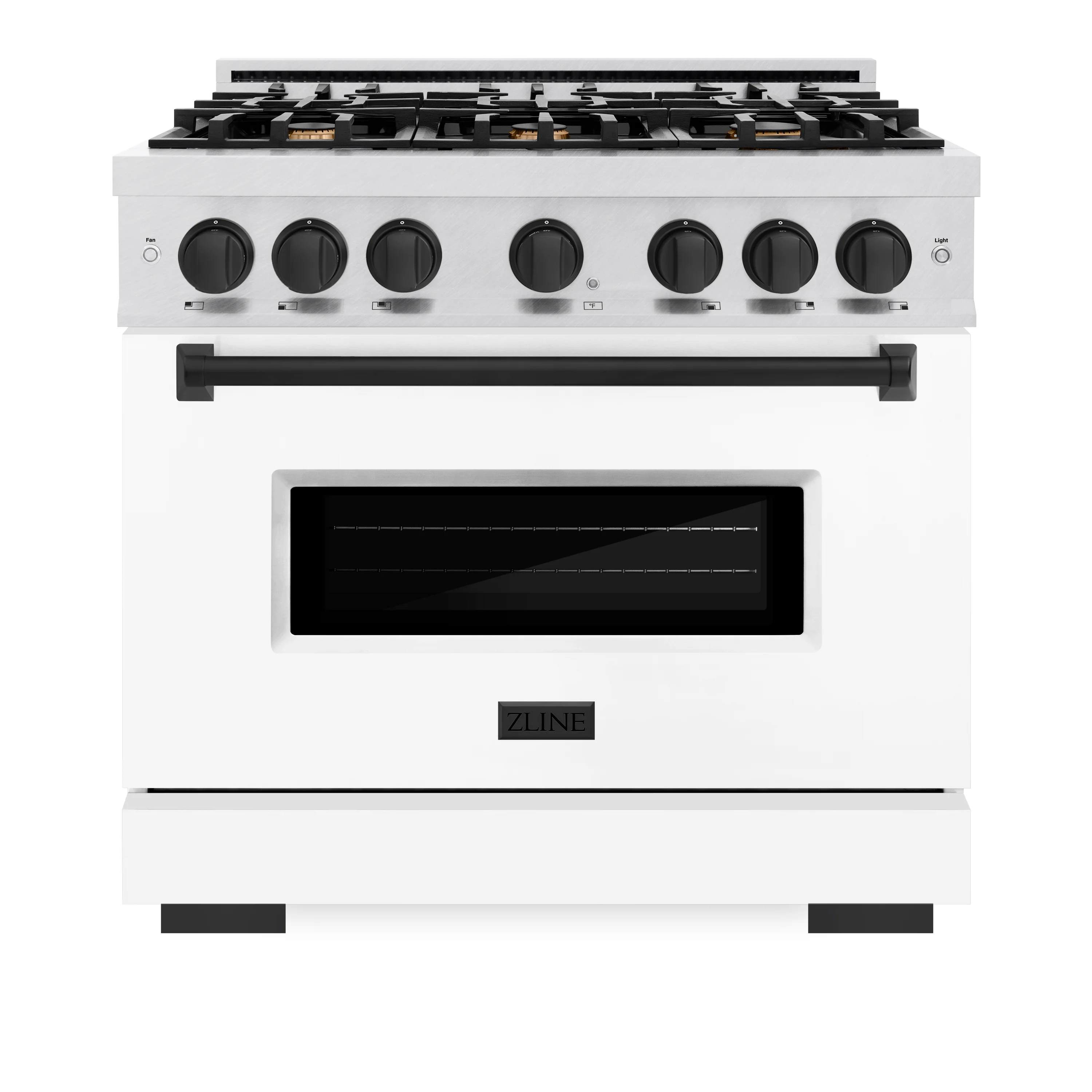 ZLINE Autograph Edition 36 in. 5.2 cu. ft. Classic Gas Range with 6 Burner Cooktop and Convection Gas Oven in Satin Stainless Steel with White Matte Door and Matte Black Accents (CGRSZ-WM-36-MB) - Image 4
