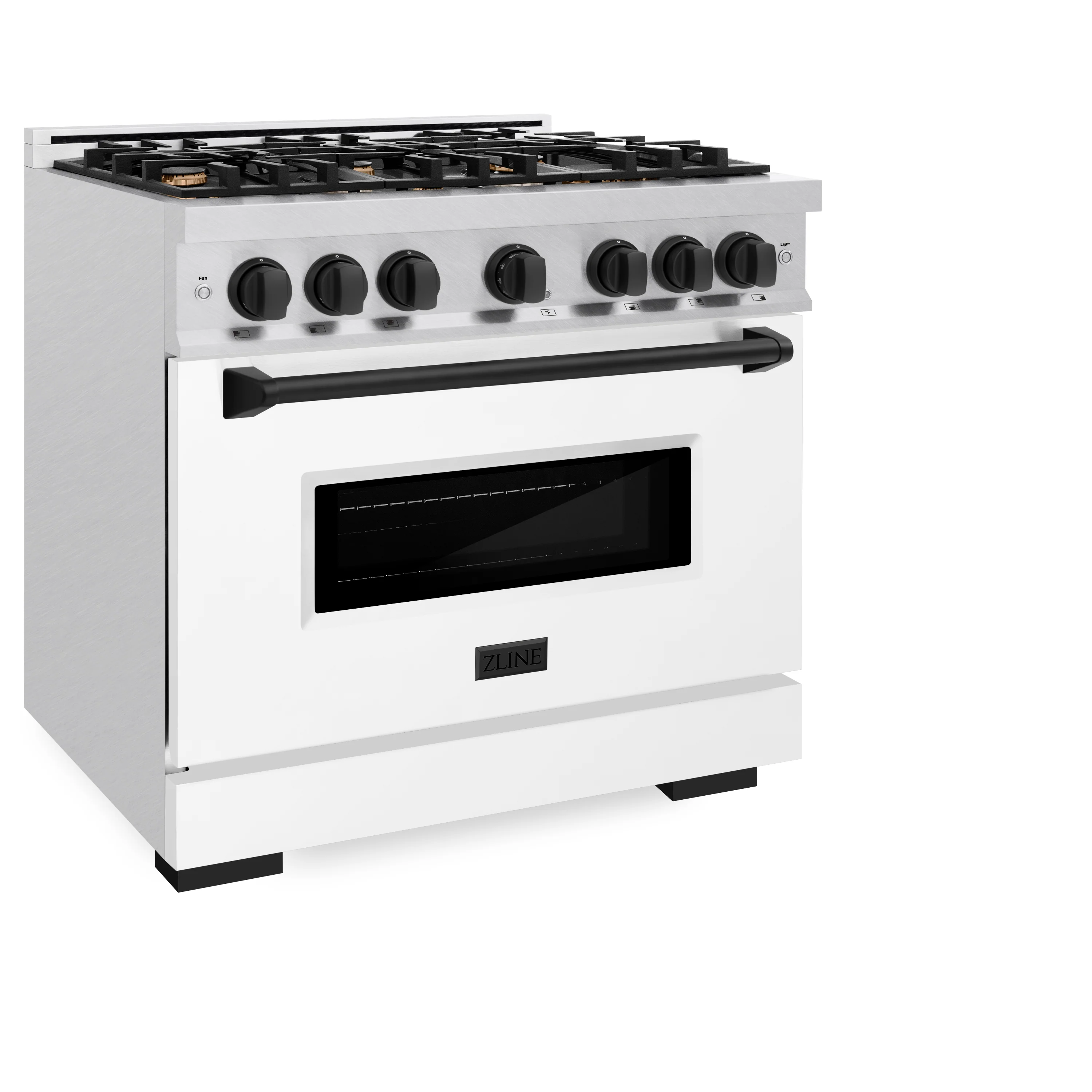ZLINE Autograph Edition 36 in. 5.2 cu. ft. Classic Gas Range with 6 Burner Cooktop and Convection Gas Oven in Satin Stainless Steel with White Matte Door and Matte Black Accents (CGRSZ-WM-36-MB) - Image 7