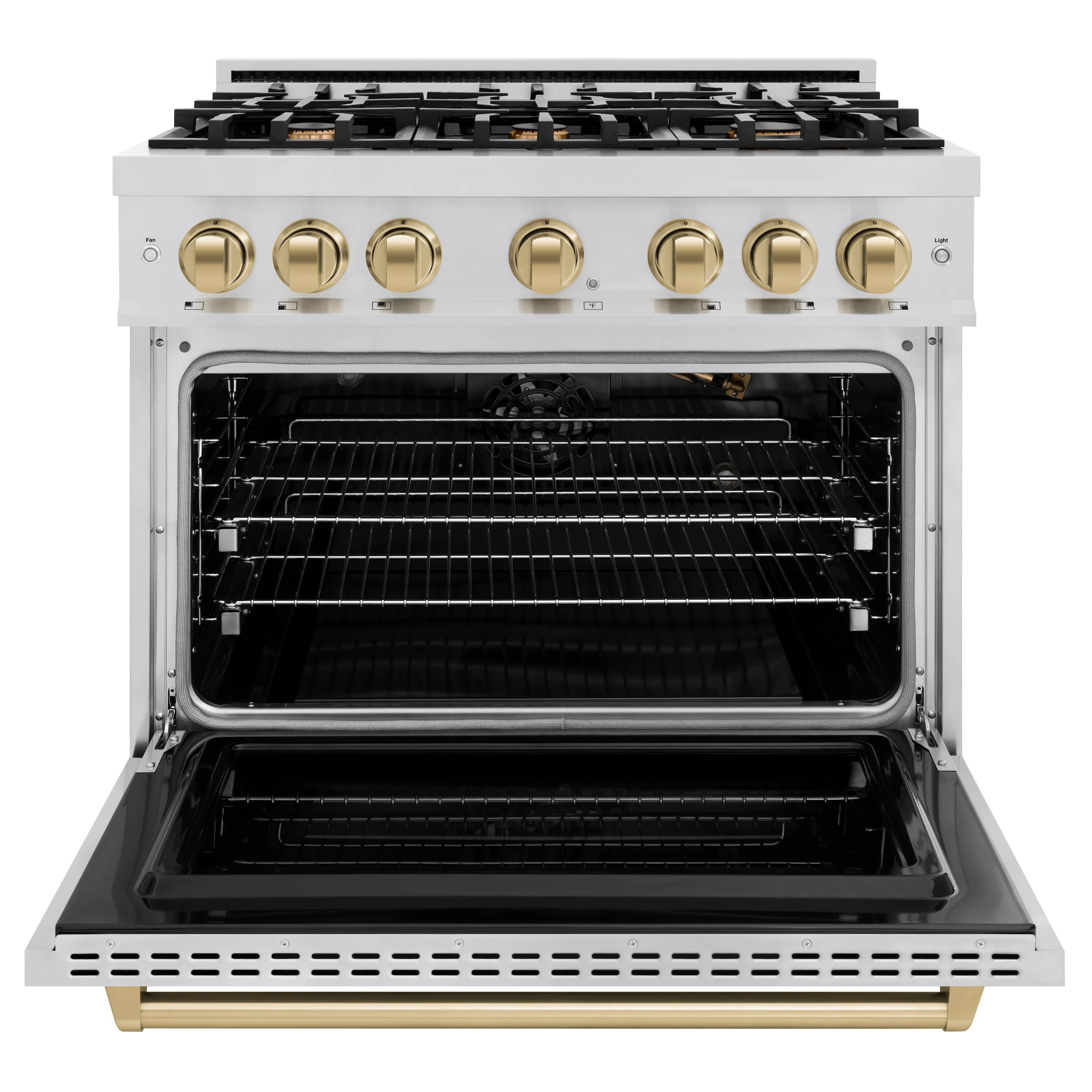 ZLINE Autograph Edition 36 in. 5.2 cu. ft. Classic Gas Range with 6 Burner Cooktop and Convection Gas Oven in Stainless Steel and Champagne Bronze Accents (CGRZ-36-CB) - Image 3