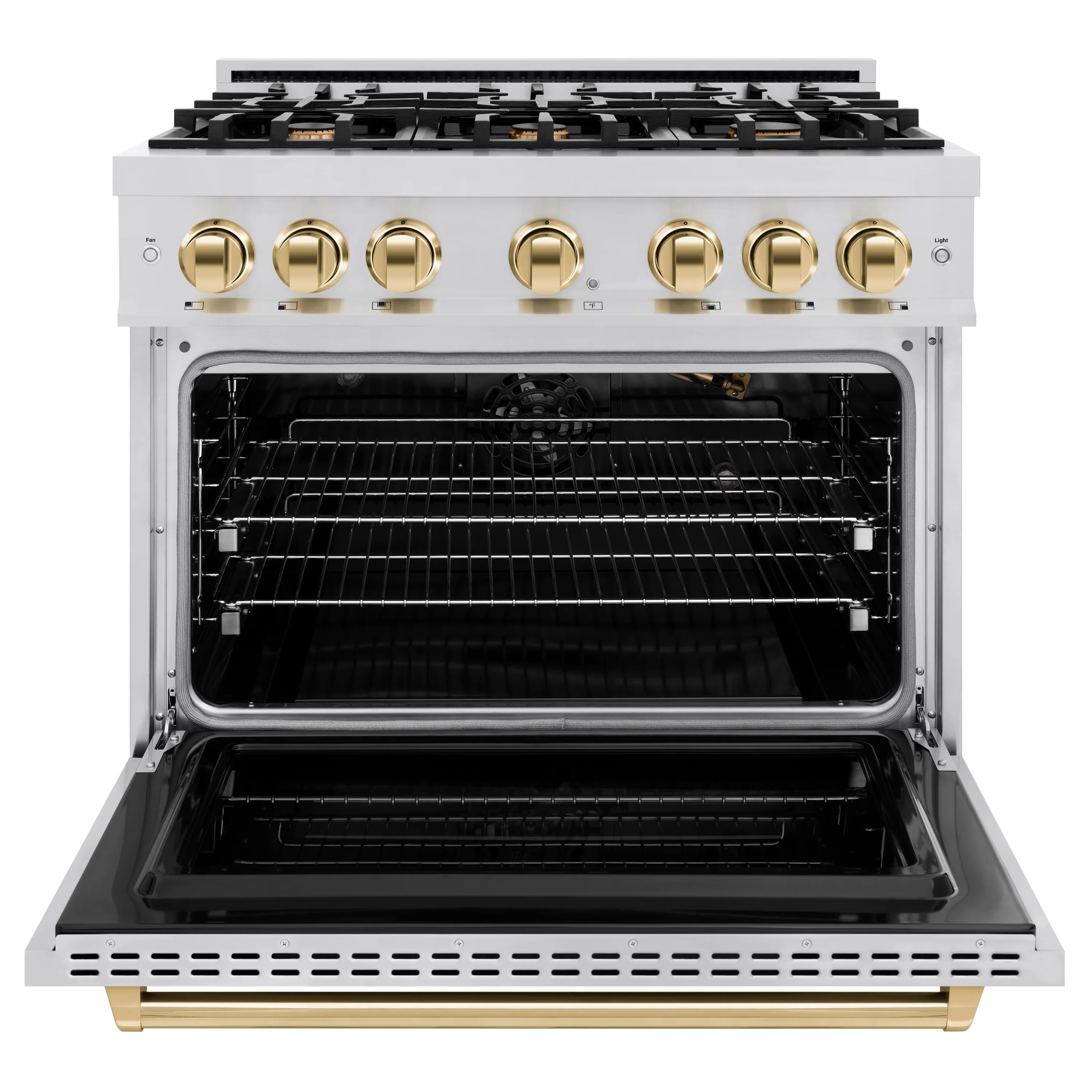 ZLINE Autograph Edition 36 in. 5.2 cu. ft. Classic Gas Range with 6 Burner Cooktop and Convection Gas Oven in Stainless Steel and Polished Gold Accents (CGRZ-36-G) - Image 3