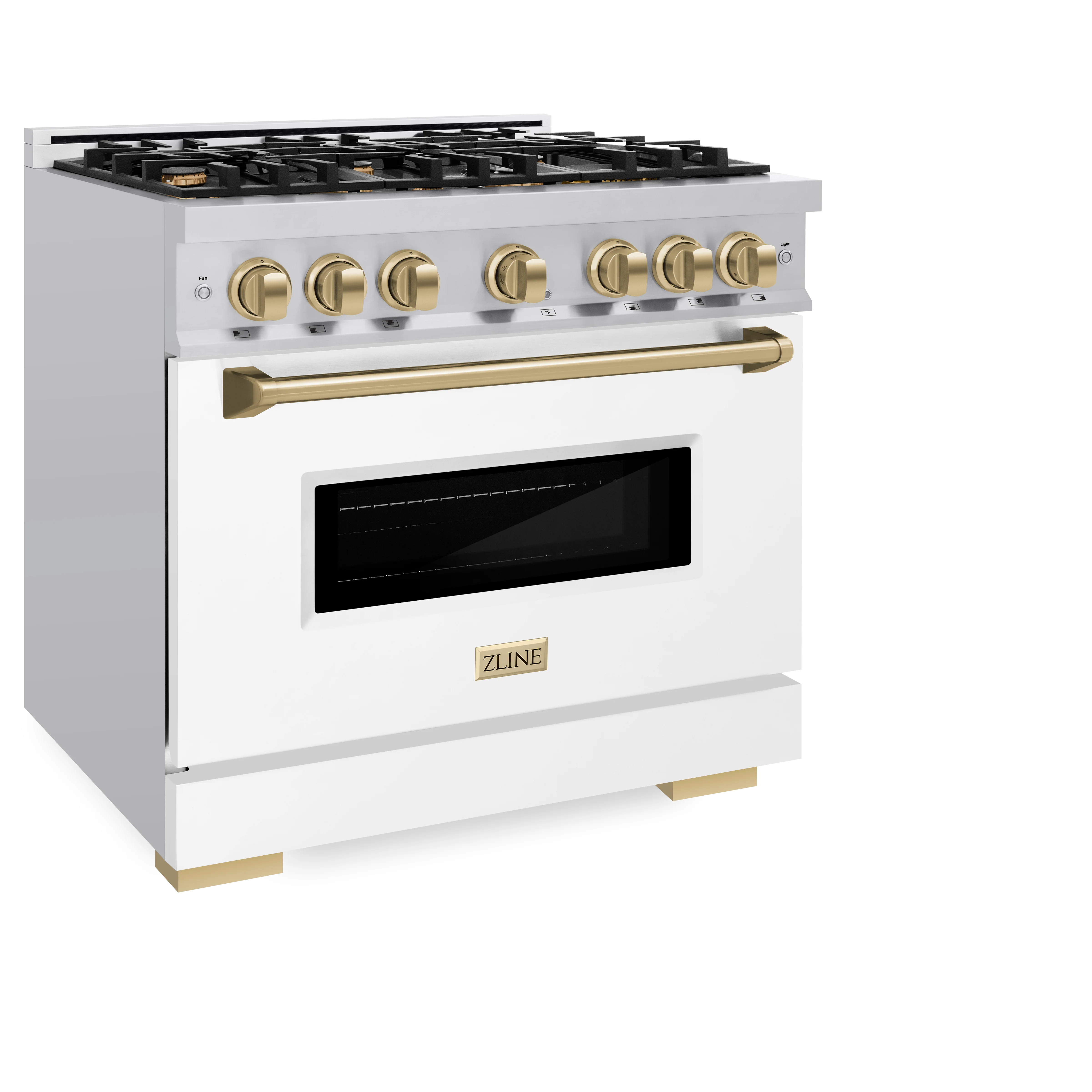 ZLINE Autograph Edition 36 in. 5.2 cu. ft. Classic Gas Range with 6 Burner Cooktop and Convection Gas Oven in Stainless Steel with White Matte Door and Champagne Bronze Accents (CGRZ-WM-36-CB) - Image 5