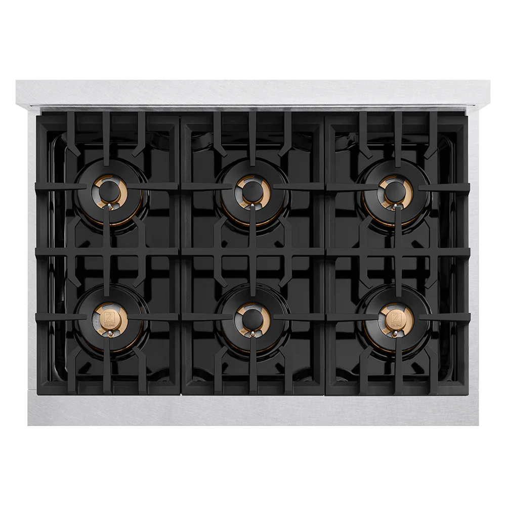 ZLINE Autograph Edition 36 in. Classic Gas Rangetop with 6 Burner DuoPro™ Cooktop in Satin Stainless Steel and Matte Black Accents (PCRTSZ-36-MB) - Image 2