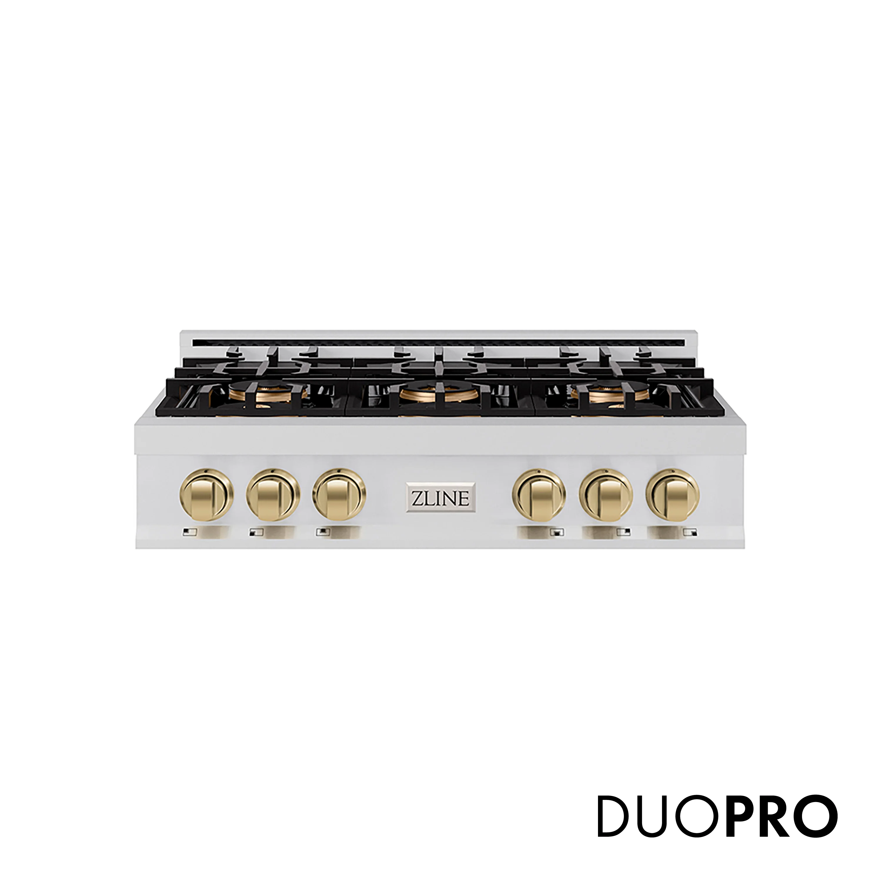 ZLINE Autograph Edition 36 in. Classic Gas Rangetop with 6 Burner DuoPro™ Cooktop in Stainless Steel and Champagne Bronze Accents (PCRTZ-36-CB)