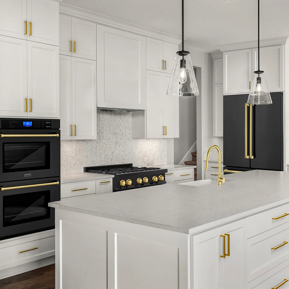 ZLINE Autograph Edition 36 in. 22.5 cu. ft. Counter-Depth French Door Refrigerator with Ice Maker in Fingerprint-Resistant Black Stainless Steel with Polished Gold Traditional Handles (RFMZ-36-BS-G) - Image 12