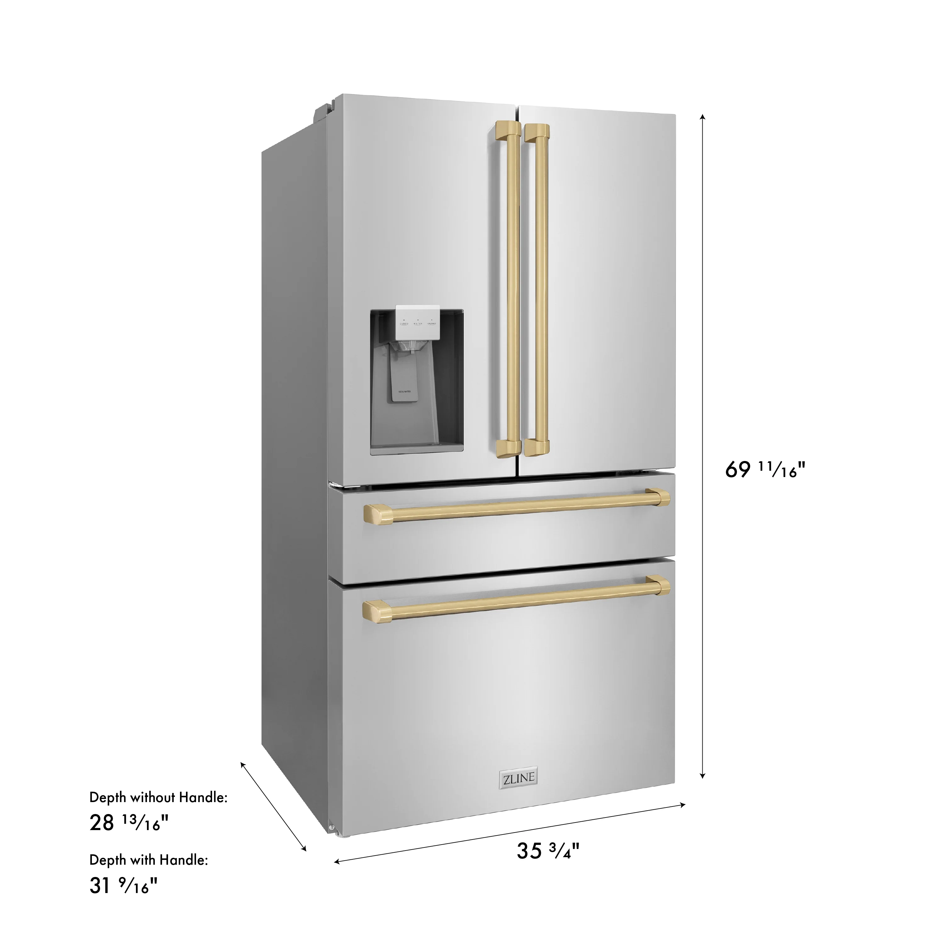 ZLINE Autograph Edition 36 in. 21.6 cu. ft. Counter-Depth French Door Refrigerator with Water and Ice Dispenser in Fingerprint-Resistant Stainless Steel with Champagne Bronze Traditional Handles (RFMZ-W-36-CB) - Image 19
