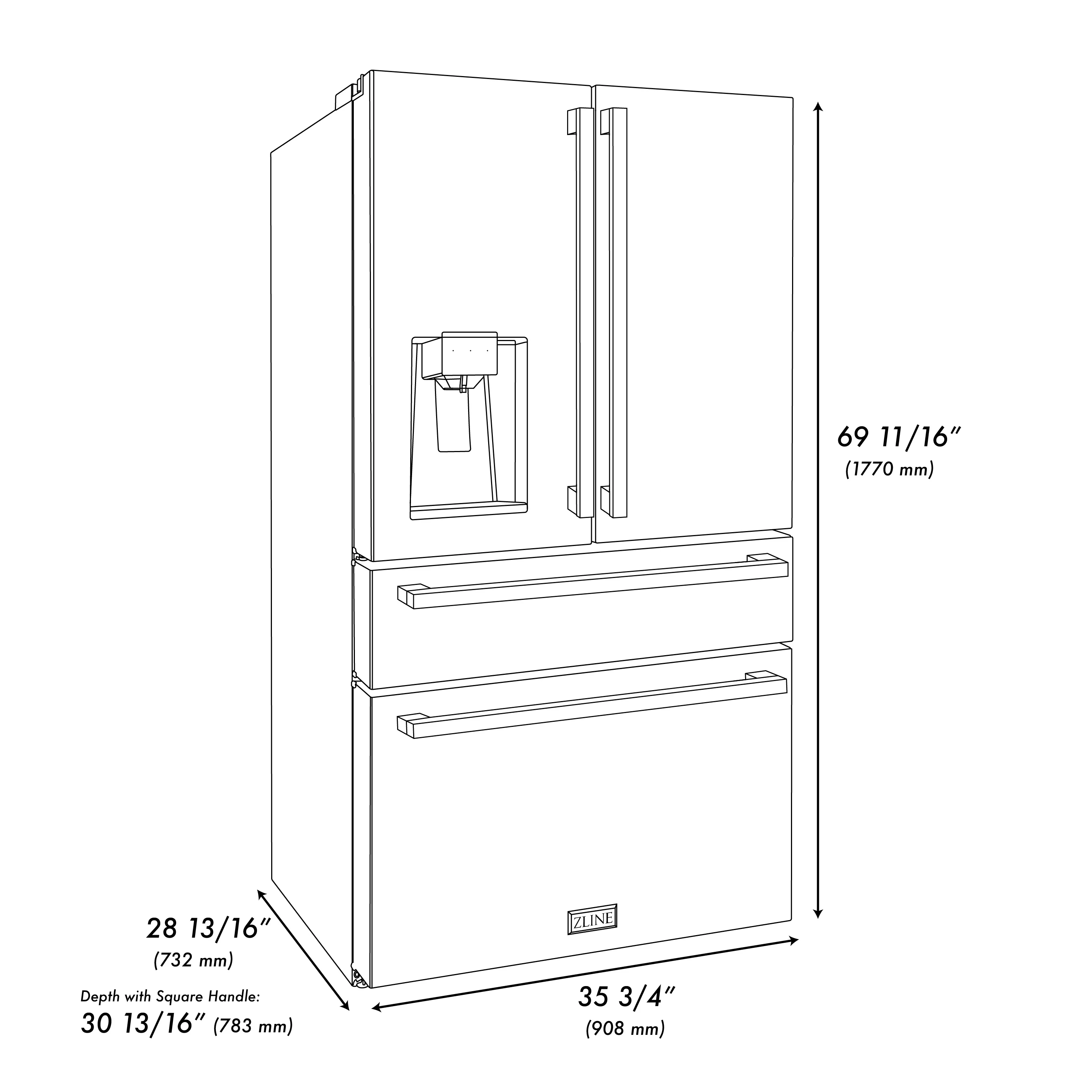 ZLINE Autograph Edition 36 in. 21.6 cu. ft. Counter-Depth French Door Refrigerator with Water and Ice Dispenser in Fingerprint-Resistant Stainless Steel with Champagne Bronze Modern Handles (RFMZ-W-36-FCB) - Image 10