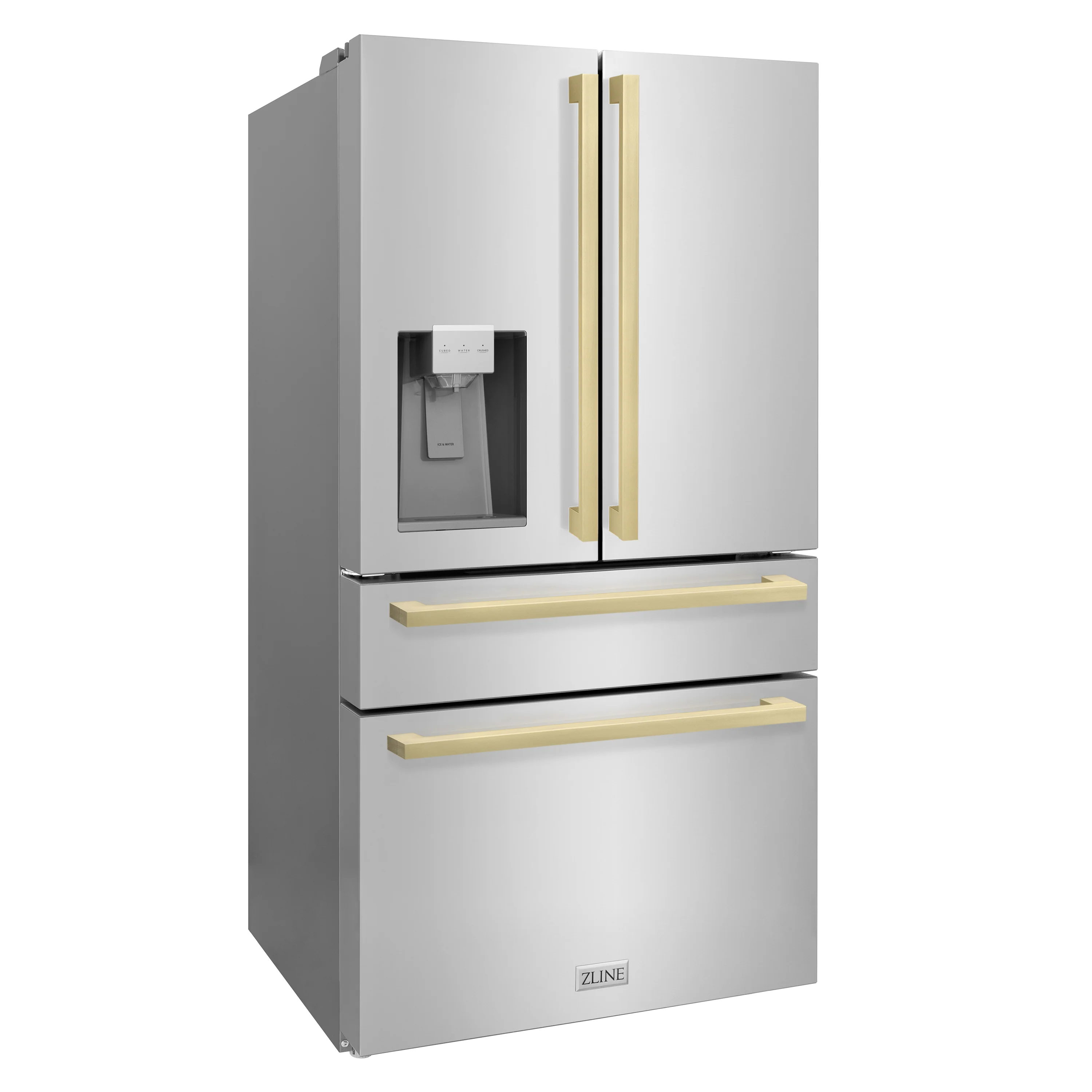 ZLINE Autograph Edition 36 in. 21.6 cu. ft. Counter-Depth French Door Refrigerator with Water and Ice Dispenser in Fingerprint-Resistant Stainless Steel with Champagne Bronze Modern Handles (RFMZ-W-36-FCB) - Image 3