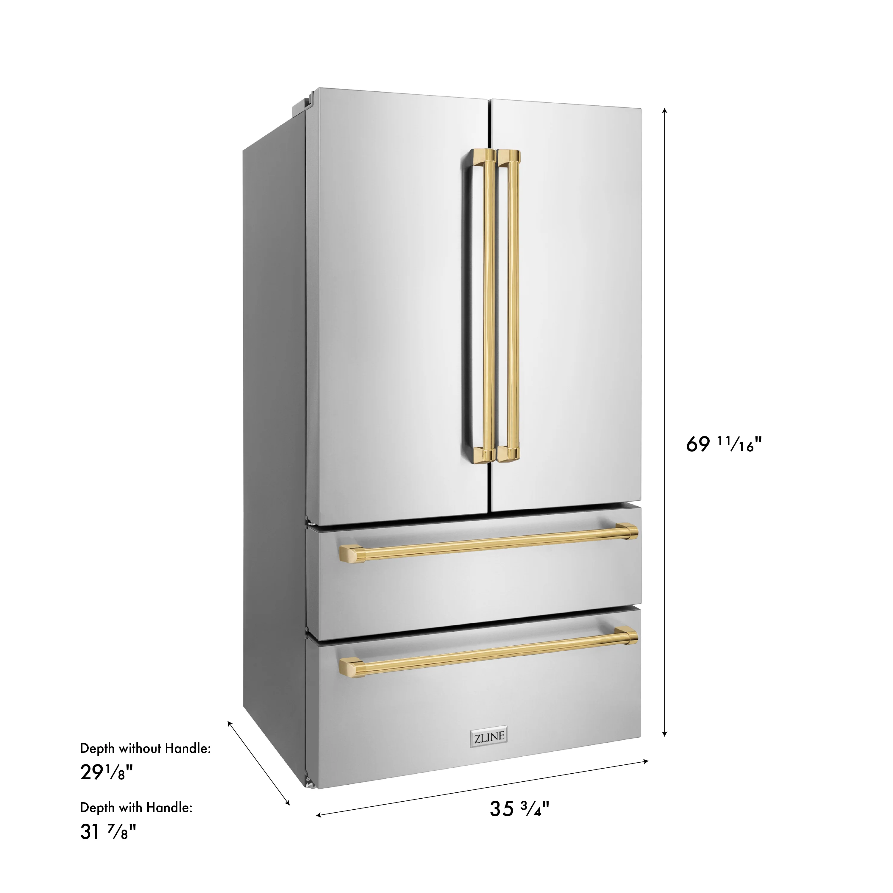 ZLINE Autograph Edition 36 in. 22.5 cu. ft. Counter-Depth French Door Refrigerator with Ice Maker in Fingerprint-Resistant Stainless Steel with Polished Gold Traditional Handles (RFMZ-36-G) - Image 17
