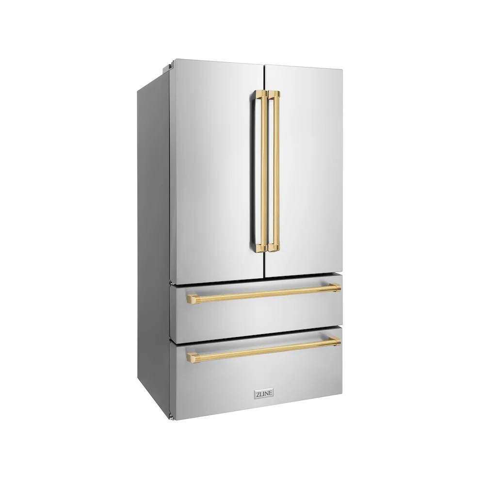 ZLINE Autograph Edition 36 in. 22.5 cu. ft. Counter-Depth French Door Refrigerator with Ice Maker in Fingerprint-Resistant Stainless Steel with Polished Gold Traditional Handles (RFMZ-36-G) - Image 5