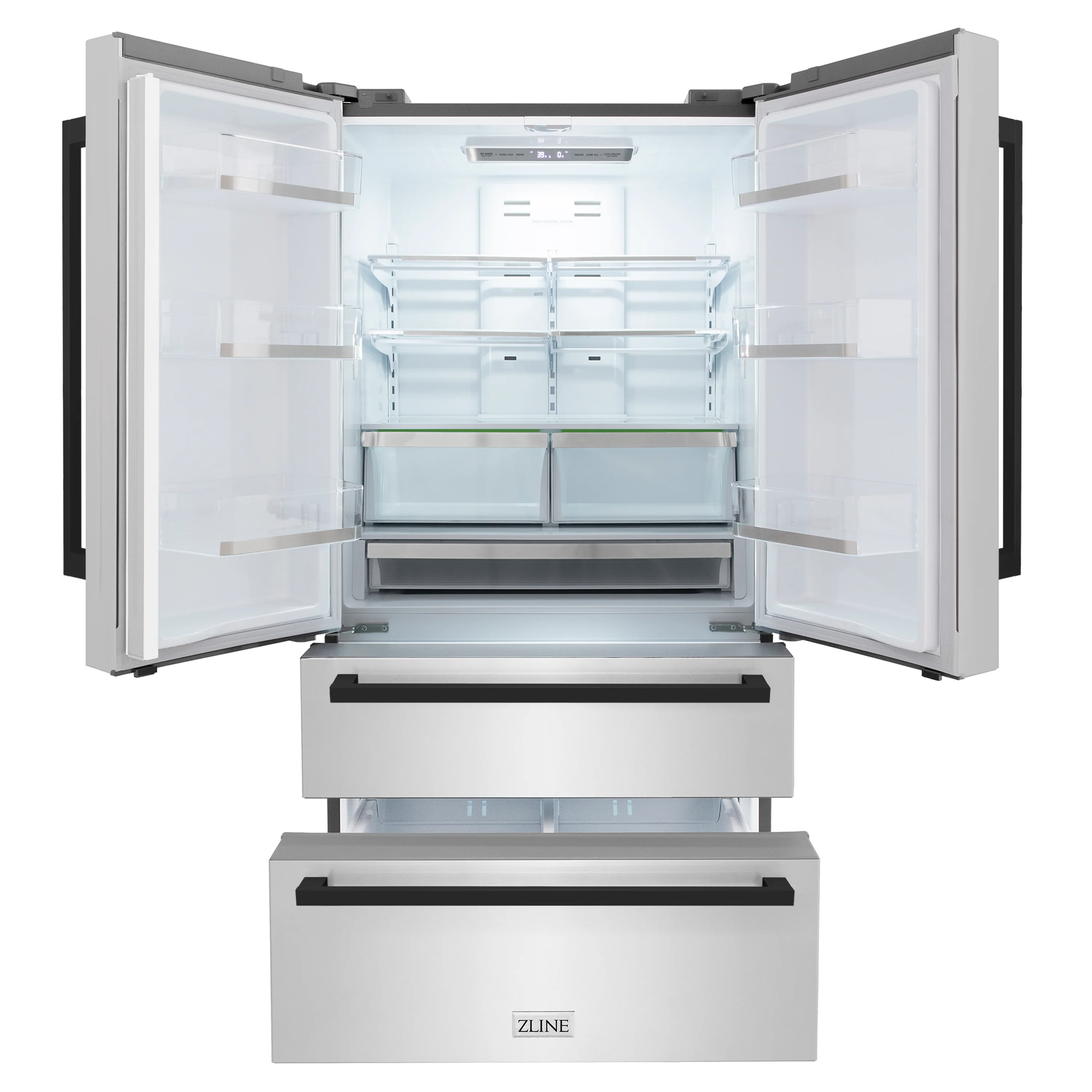 ZLINE Autograph Edition 36 in. 22.5 cu. ft. Counter-Depth French Door Refrigerator with Ice Maker in Fingerprint-Resistant Stainless Steel with Matte Black Modern Handles (RFMZ-36-FMB) - Image 4