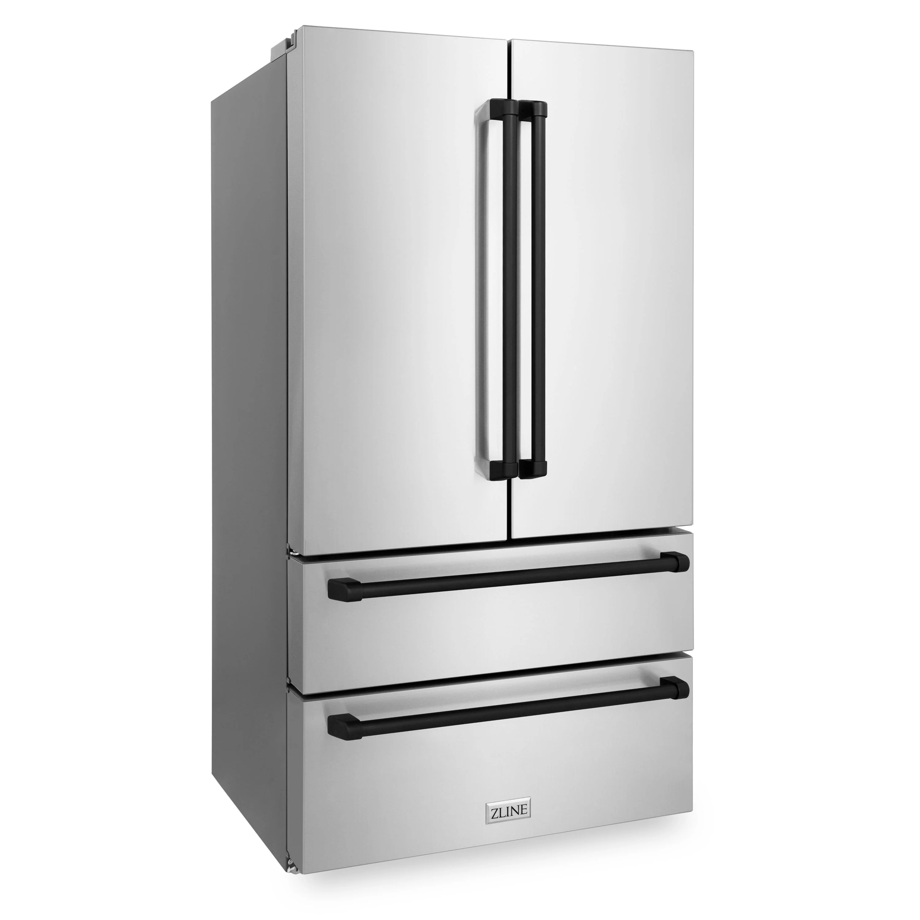 ZLINE Autograph Edition 36 in. 22.5 cu. ft. Counter-Depth French Door Refrigerator with Ice Maker in Fingerprint-Resistant Stainless Steel with Matte Black Traditional Handles (RFMZ-36-MB) - Image 3