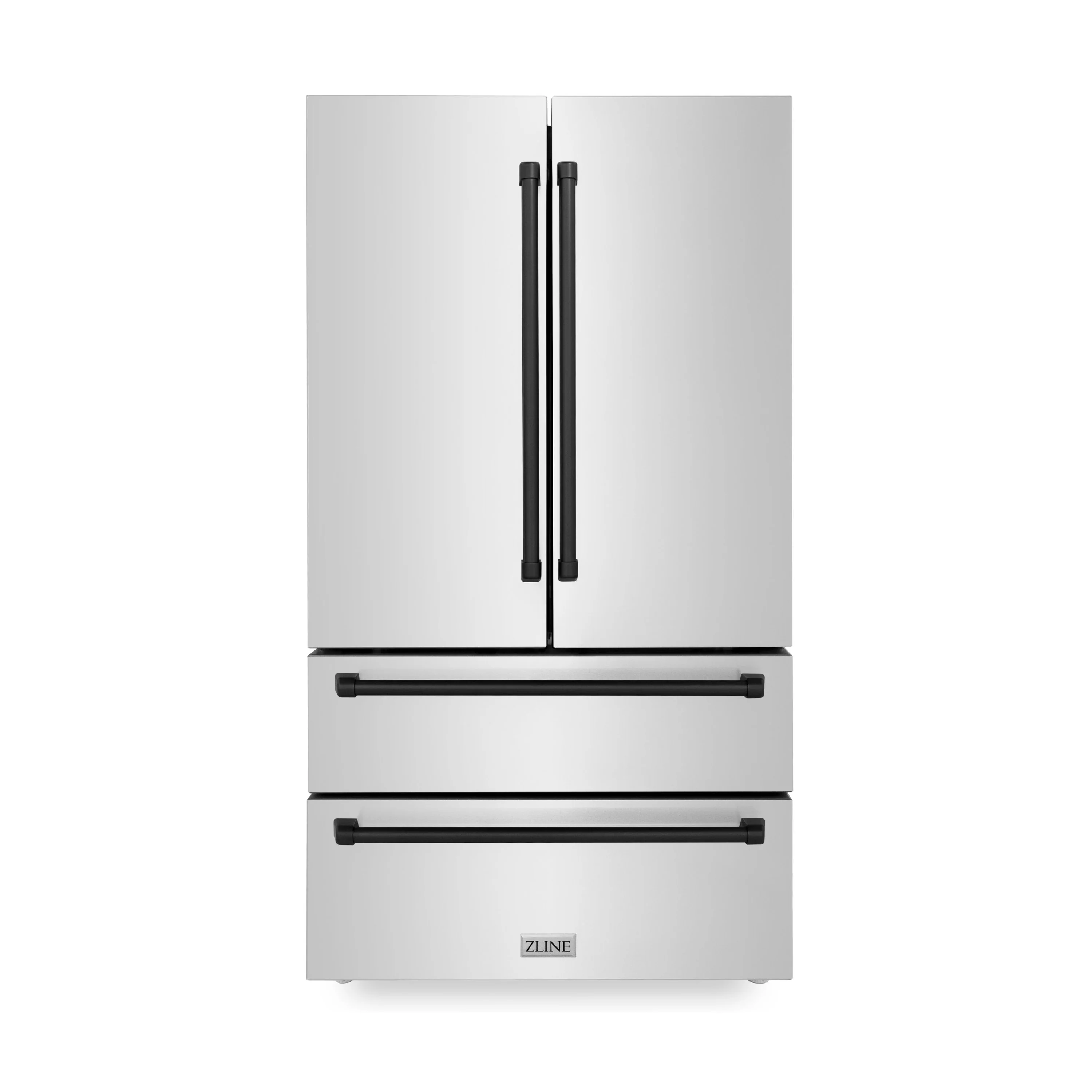 ZLINE Autograph Edition 36 in. 22.5 cu. ft. Counter-Depth French Door Refrigerator with Ice Maker in Fingerprint-Resistant Stainless Steel with Matte Black Traditional Handles (RFMZ-36-MB) - Image 4