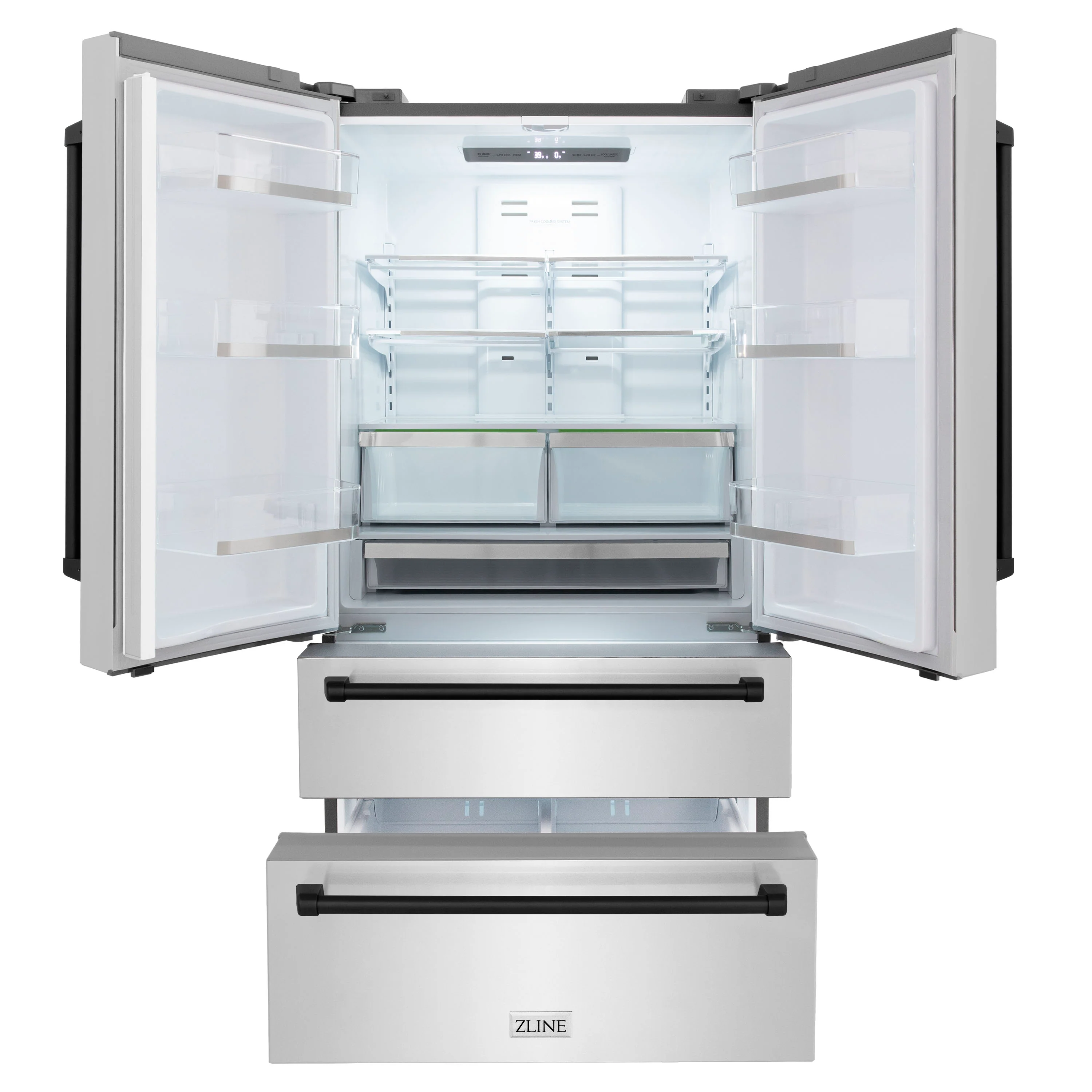 ZLINE Autograph Edition 36 in. 22.5 cu. ft. Counter-Depth French Door Refrigerator with Ice Maker in Fingerprint-Resistant Stainless Steel with Matte Black Traditional Handles (RFMZ-36-MB) - Image 5