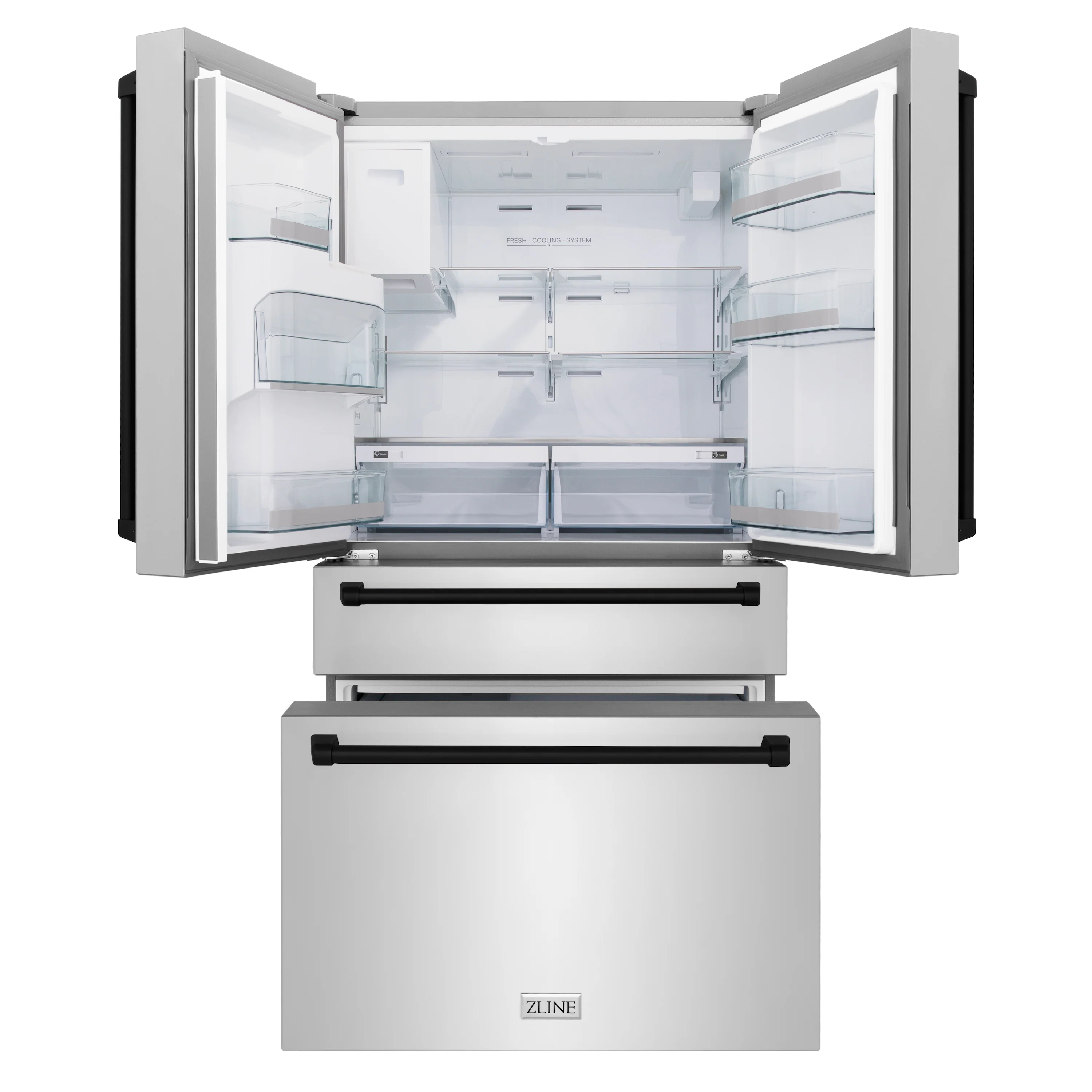 ZLINE Autograph Edition 36 in. 21.6 cu. ft. Counter-Depth French Door Refrigerator with Water and Ice Dispenser in Fingerprint-Resistant Stainless Steel with Matte Black Traditional Handles (RFMZ-W-36-MB) - Image 5