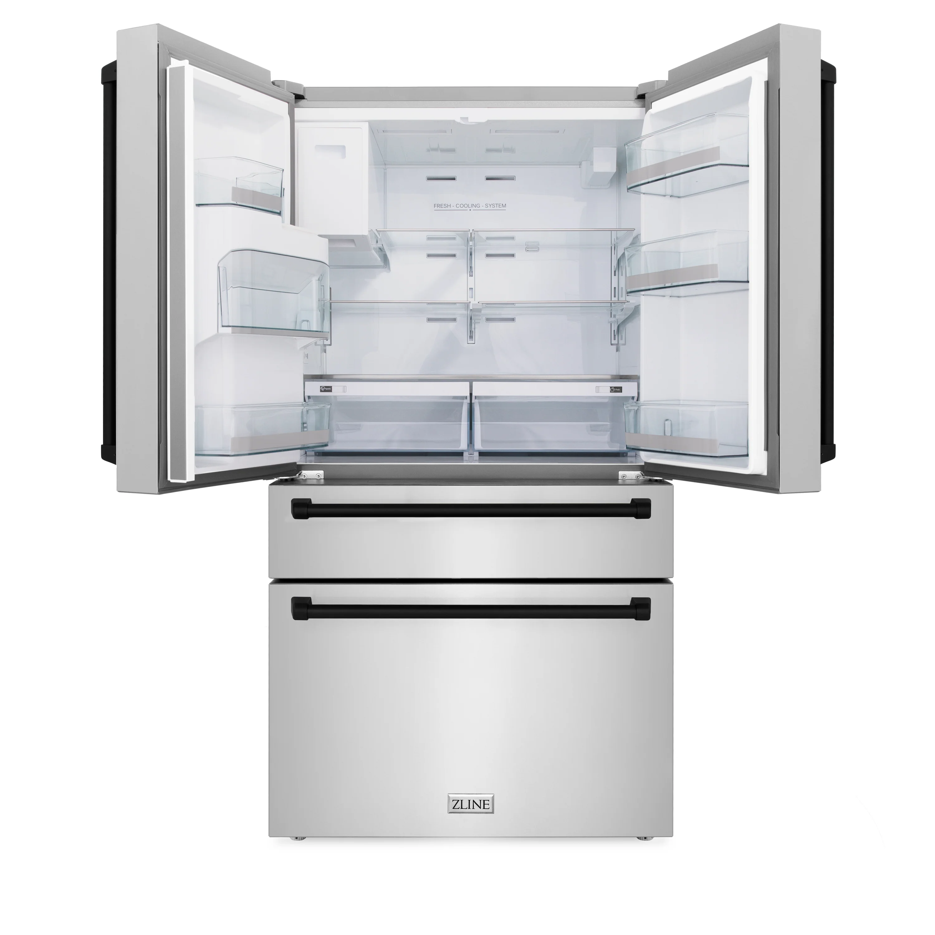 ZLINE Autograph Edition 36 in. 21.6 cu. ft. Counter-Depth French Door Refrigerator with Water and Ice Dispenser in Fingerprint-Resistant Stainless Steel with Matte Black Traditional Handles (RFMZ-W-36-MB) - Image 6