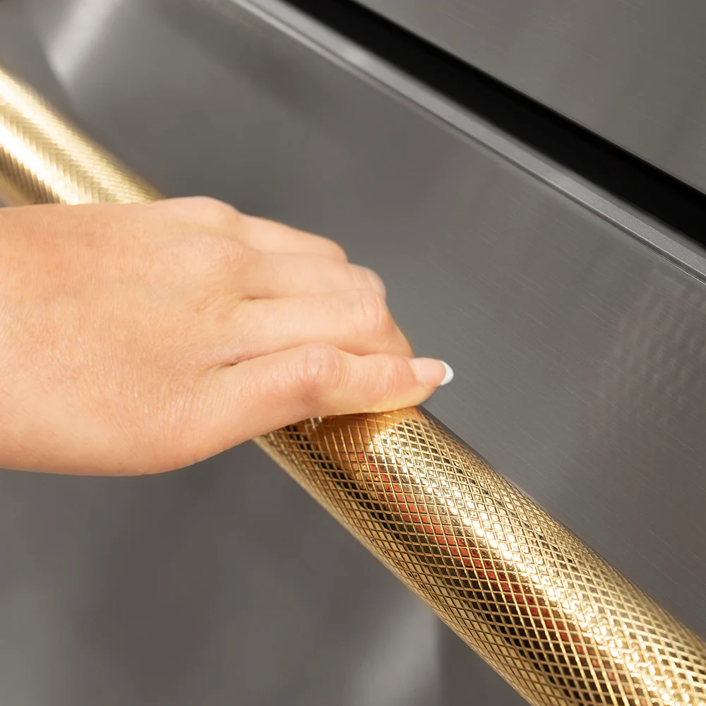 ZLINE Autograph Edition 36 in. 21.6 cu. ft. Counter-Depth French Door Refrigerator with Water and Ice Dispenser in Fingerprint-Resistant Stainless Steel with Polished Gold Helix Handles (RFMZ-W-36-KG) - Image 12