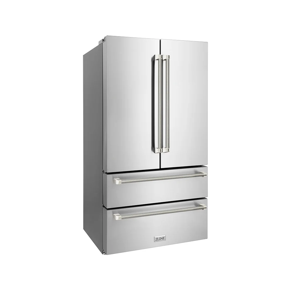 ZLINE Autograph Edition 36 in. 22.5 cu. ft. Counter-Depth French Door Refrigerator with Ice Maker in Fingerprint-Resistant Stainless Steel and Polished Nickel Helix Handles (RFMZ-36-KPN) - Image 3