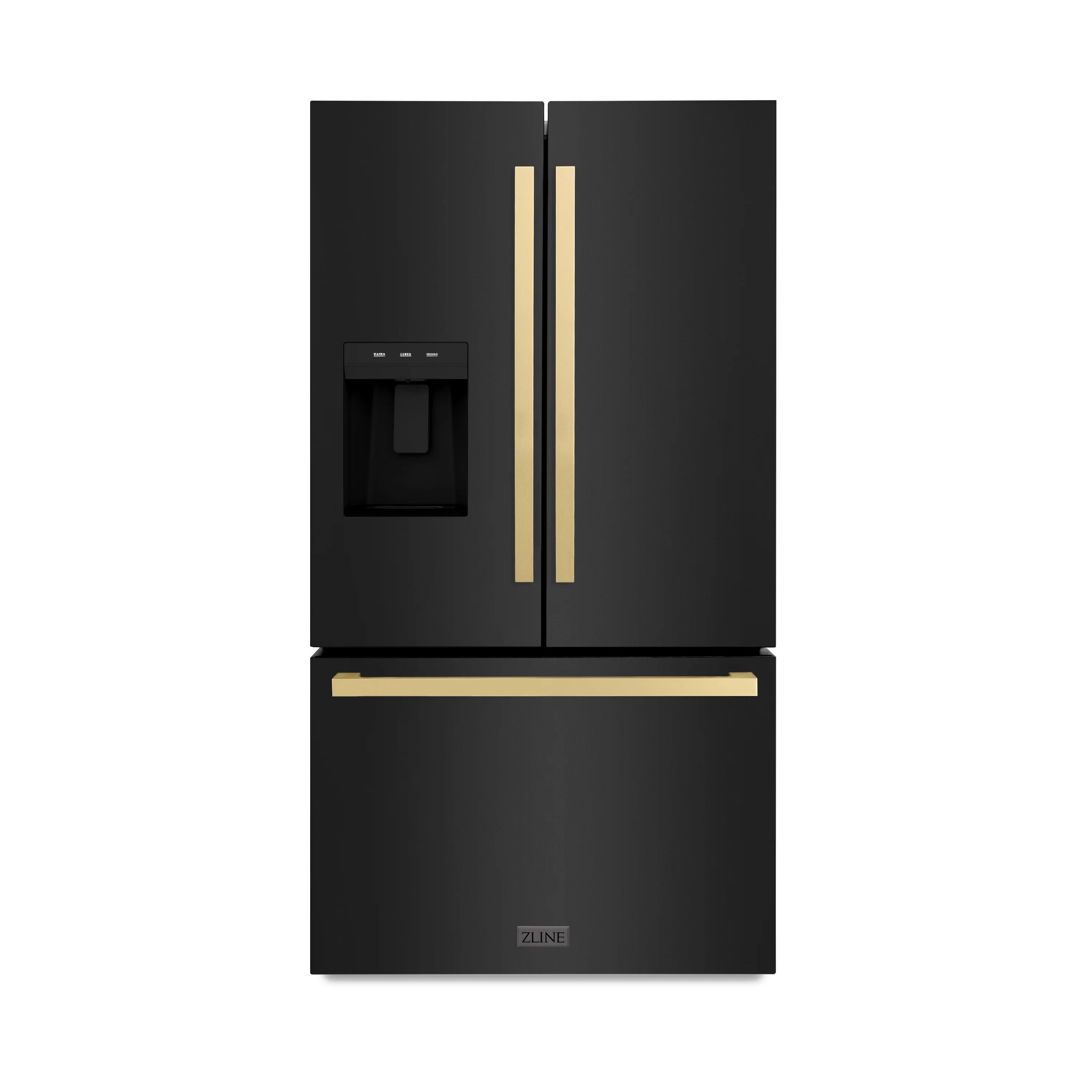 ZLINE Autograph Edition 36 in. 28.9 cu. ft. Standard-Depth French Door External Water Dispenser Refrigerator with Dual Ice Maker in Black Stainless Steel and Champagne Bronze Square Handles (RSMZ-W-36-BS-FCB) - Image 3