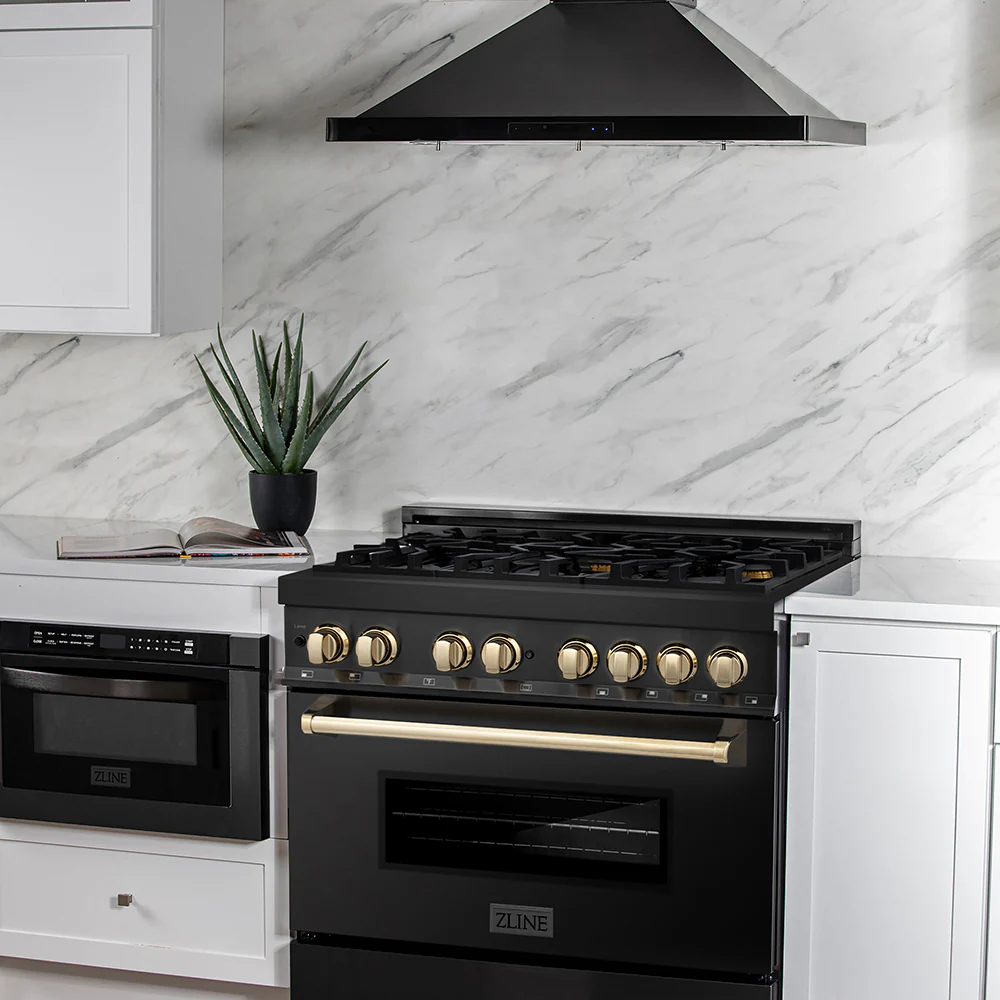 ZLINE Autograph Edition 36 in. 4.6 cu. ft. Legacy Dual Fuel Range with 6 Burner Gas Cooktop and Electric Convection Oven in Black Stainless Steel and Polished Gold Accents, Open Box-Great Condition - Image 13