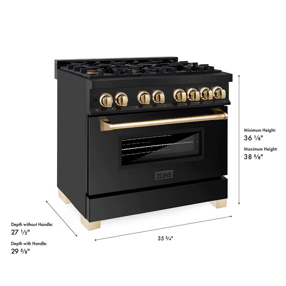 ZLINE Autograph Edition 36 in. 4.6 cu. ft. Legacy Dual Fuel Range with 6 Burner Gas Cooktop and Electric Convection Oven in Black Stainless Steel and Polished Gold Accents, Open Box-Great Condition - Image 17