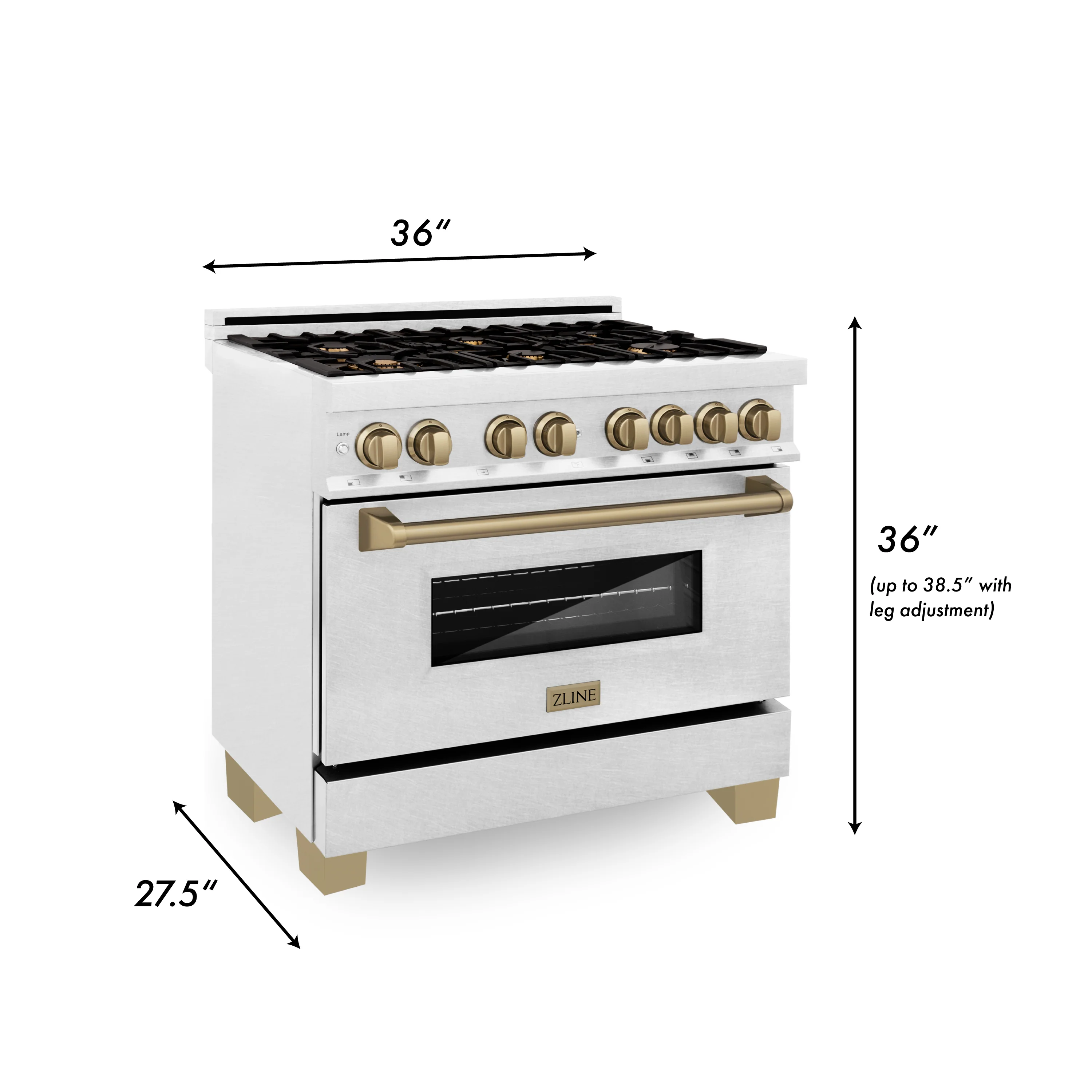 ZLINE Autograph Edition 36 in. 4.6 cu. ft. Legacy Dual Fuel Range with 6 Burner Gas Cooktop and Electric Convection Oven in Satin Stainless Steel and Champagne Bronze Accents, Open Box-Great Condition - Image 19