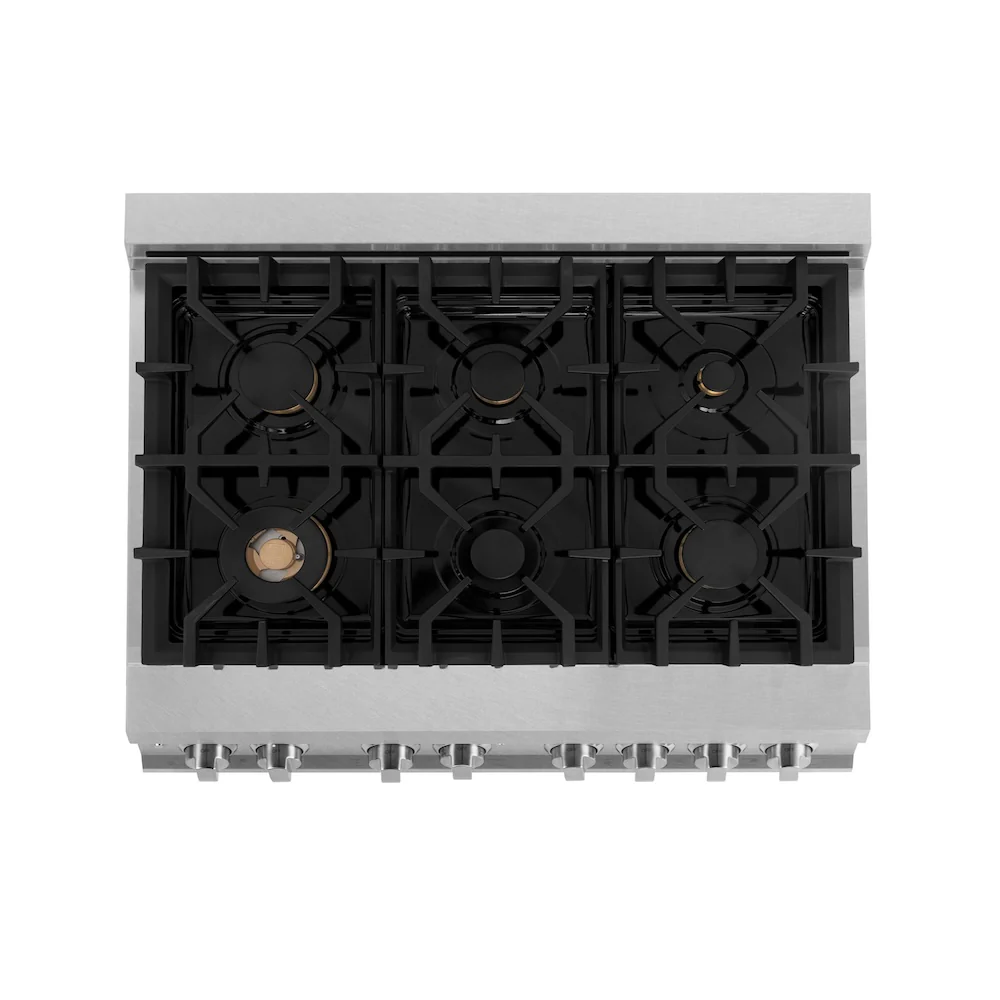 ZLINE Autograph Edition 36 in. 4.6 cu. ft. Legacy Dual Fuel Range with 6 Burner Gas Cooktop and Electric Convection Oven in Satin Stainless Steel with Black Matte Door and Polished Gold Accents, Open Box-Great Condition - Image 2