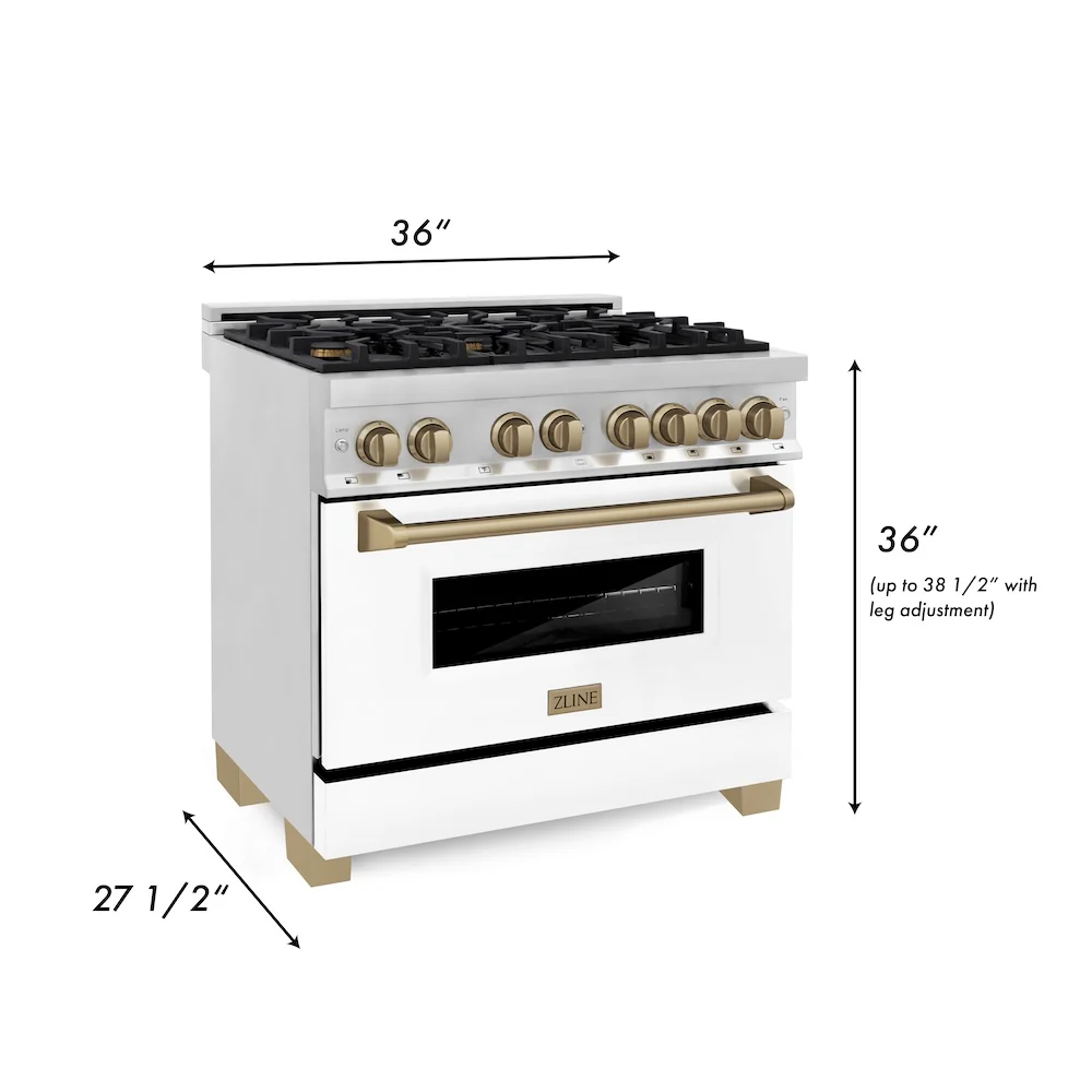 ZLINE Autograph Edition 36 in. 4.6 cu. ft. Legacy Dual Fuel Range with 6 Burner Gas Cooktop and Electric Convection Oven in Satin Stainless Steel with White Matte Door and Champagne Bronze Accents, Open Box-Great Condition - Image 12