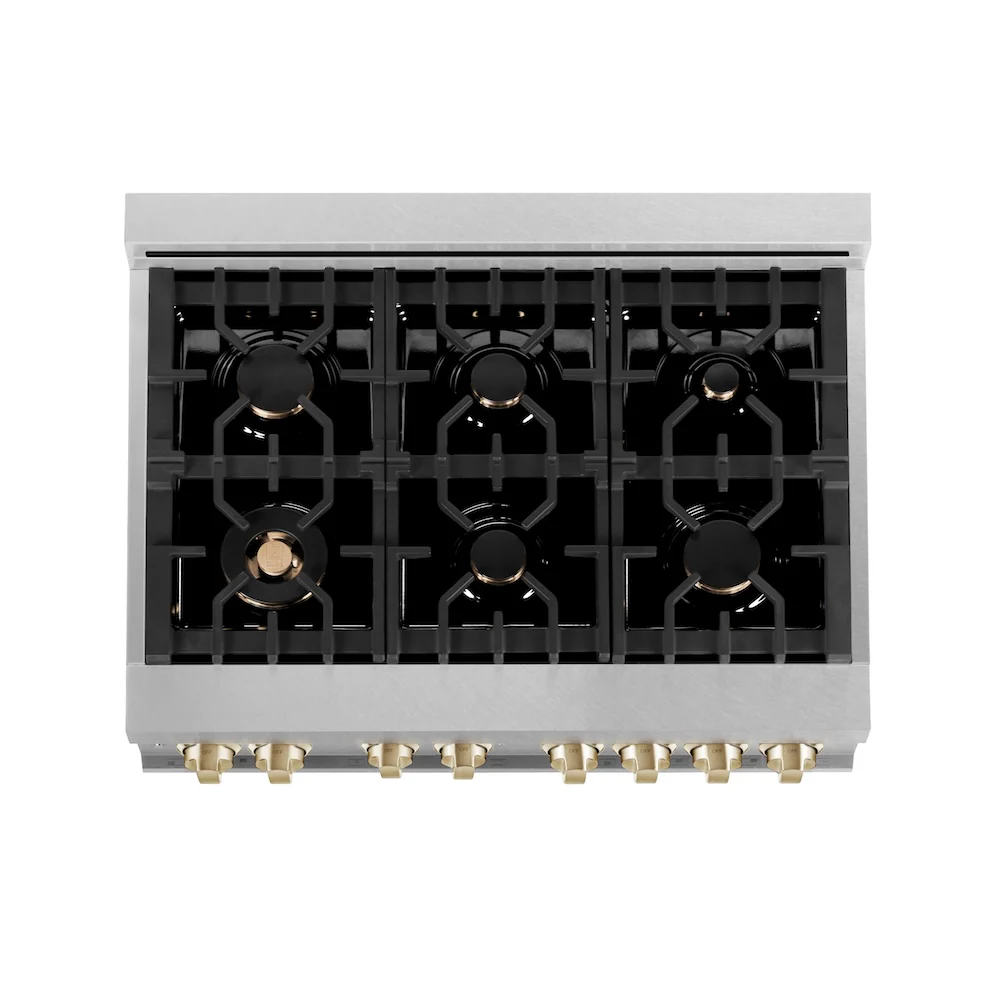 ZLINE Autograph Edition 36 in. 4.6 cu. ft. Legacy Dual Fuel Range with 6 Burner Gas Cooktop and Electric Convection Oven in Satin Stainless Steel with White Matte Door and Polished Gold Accents, Open Box-Great Condition - Image 2