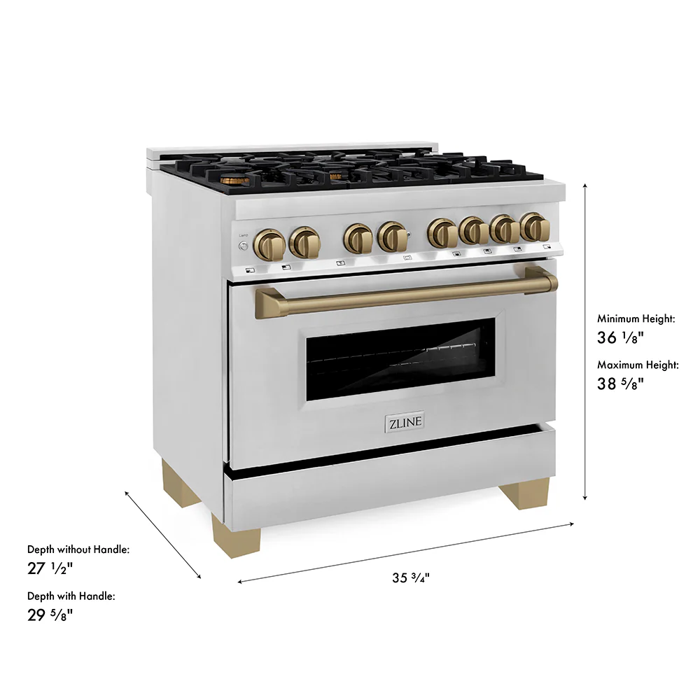 ZLINE Autograph Edition 36 in. 4.6 cu. ft. Legacy Dual Fuel Range with 6 Burner Gas Cooktop and Electric Convection Oven in Stainless Steel and Champagne Bronze Accents, Open Box-Great Condition - Image 32