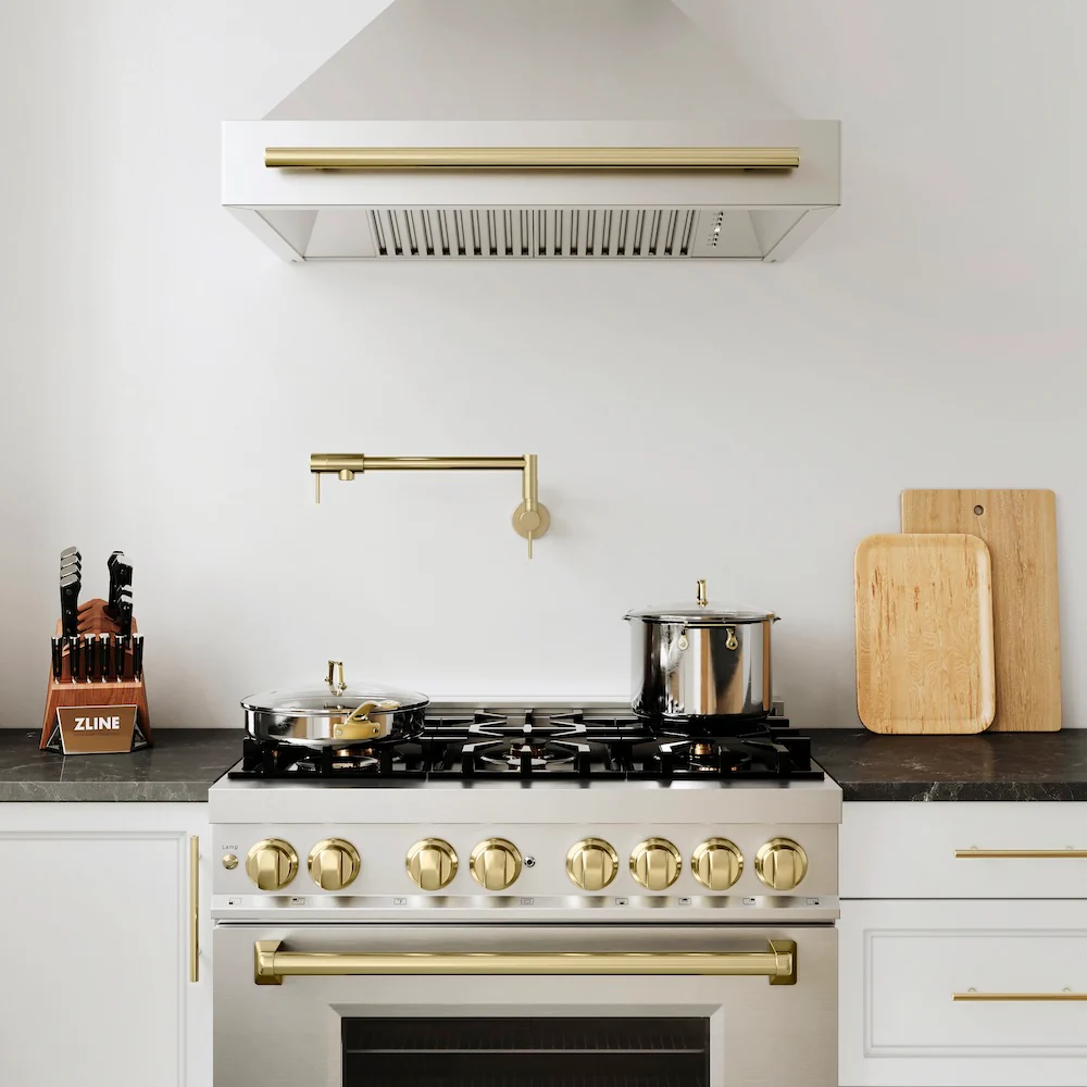 ZLINE Autograph Edition 36 in. 4.6 cu. ft. Legacy Dual Fuel Range with 6 Burner Gas Cooktop and Electric Convection Oven in Stainless Steel and Champagne Bronze Accents, Open Box-Good Condition - Image 17