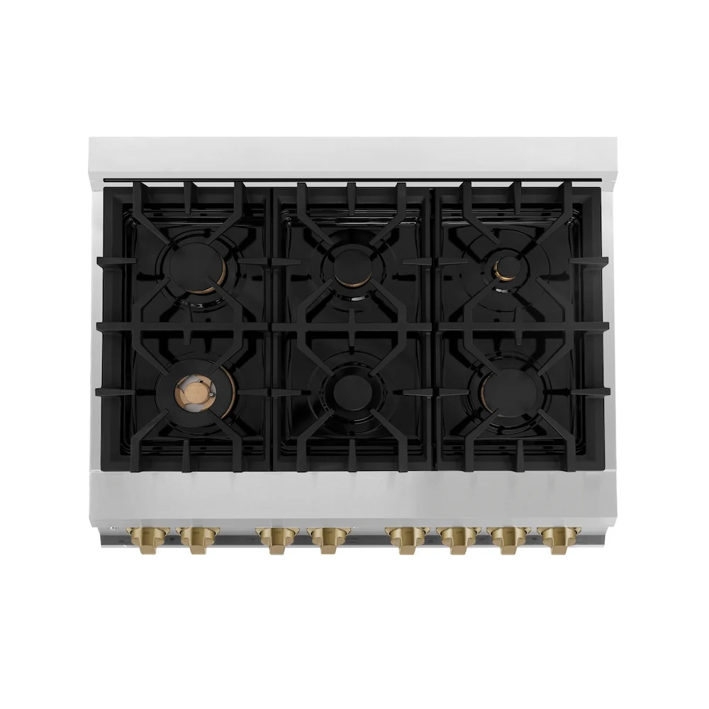 ZLINE Autograph Edition 36 in. 4.6 cu. ft. Legacy Dual Fuel Range with 6 Burner Gas Cooktop and Electric Convection Oven in Stainless Steel and Champagne Bronze Accents, Open Box-Good Condition - Image 3