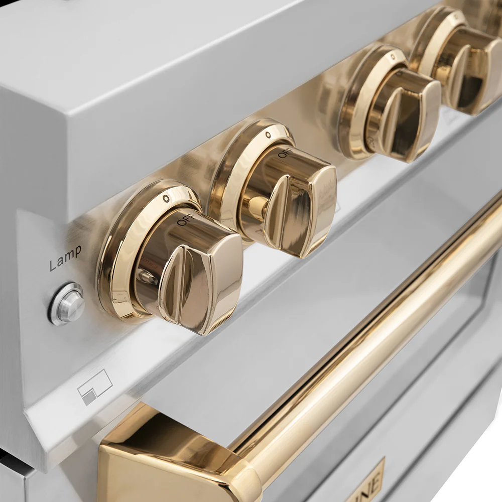 ZLINE Autograph Edition 36 in. 4.6 cu. ft. Legacy Dual Fuel Range with 6 Burner Gas Cooktop and Electric Convection Oven in Stainless Steel and Polished Gold Accents, Open Box-Great Condition - Image 13