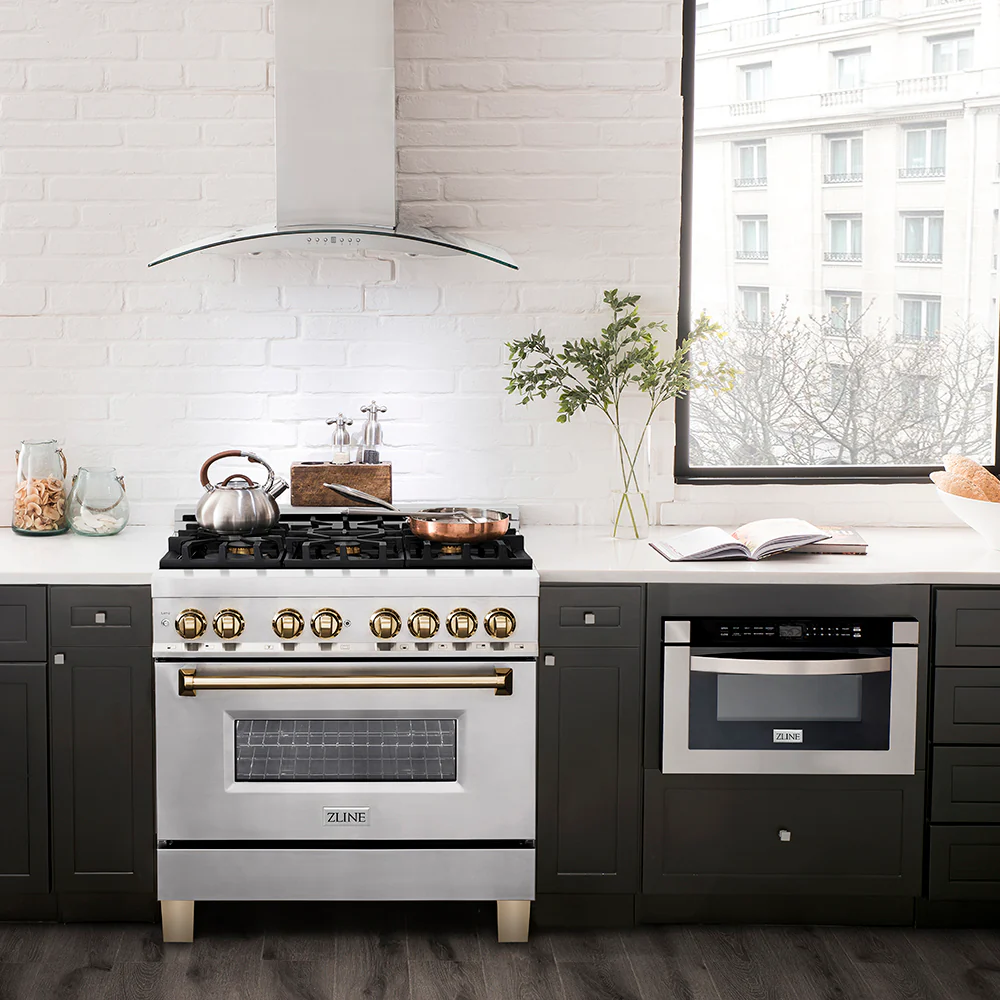 ZLINE Autograph Edition 36 in. 4.6 cu. ft. Legacy Dual Fuel Range with 6 Burner Gas Cooktop and Electric Convection Oven in Stainless Steel and Polished Gold Accents, Open Box-Great Condition - Image 20
