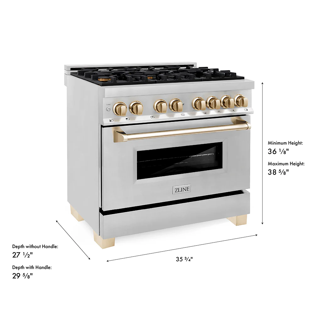 ZLINE Autograph Edition 36 in. 4.6 cu. ft. Legacy Dual Fuel Range with 6 Burner Gas Cooktop and Electric Convection Oven in Stainless Steel and Polished Gold Accents, Open Box-Great Condition - Image 27