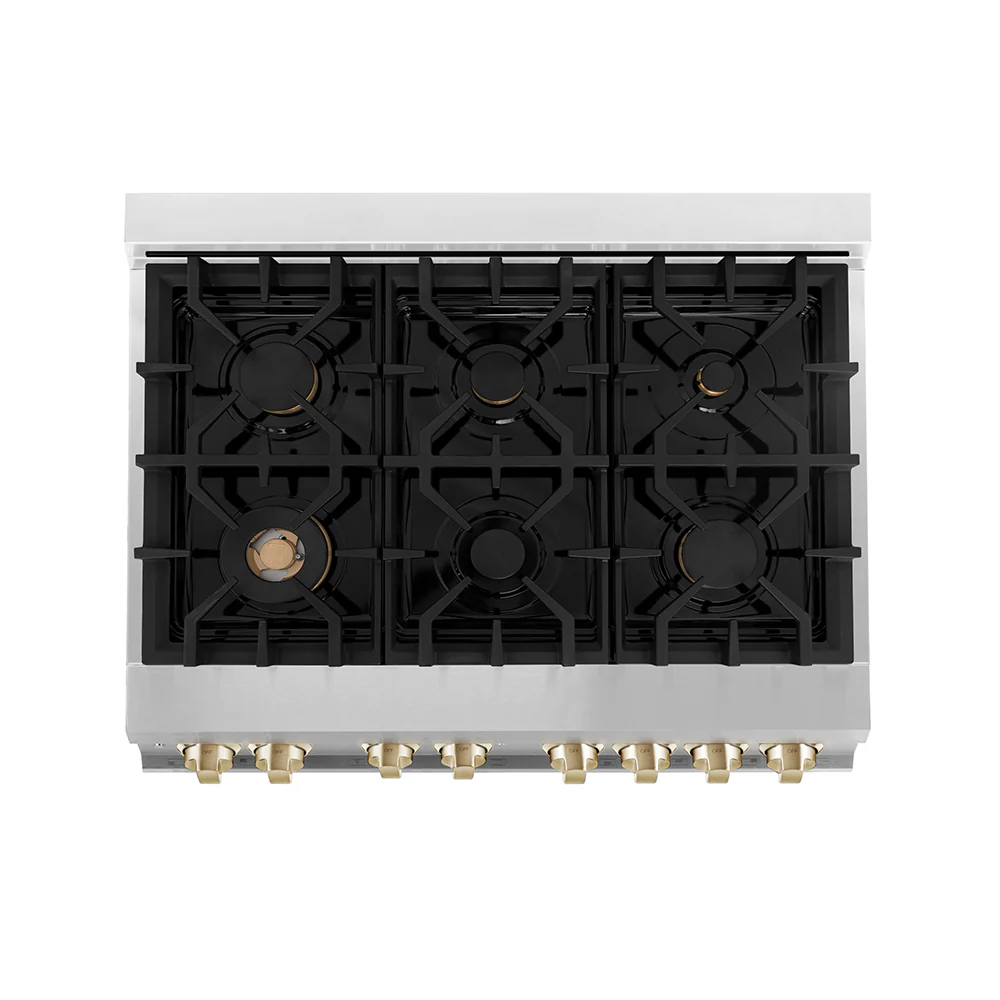 ZLINE Autograph Edition 36 in. 4.6 cu. ft. Legacy Dual Fuel Range with 6 Burner Gas Cooktop and Electric Convection Oven in Stainless Steel and Polished Gold Accents, Open Box-Great Condition - Image 3
