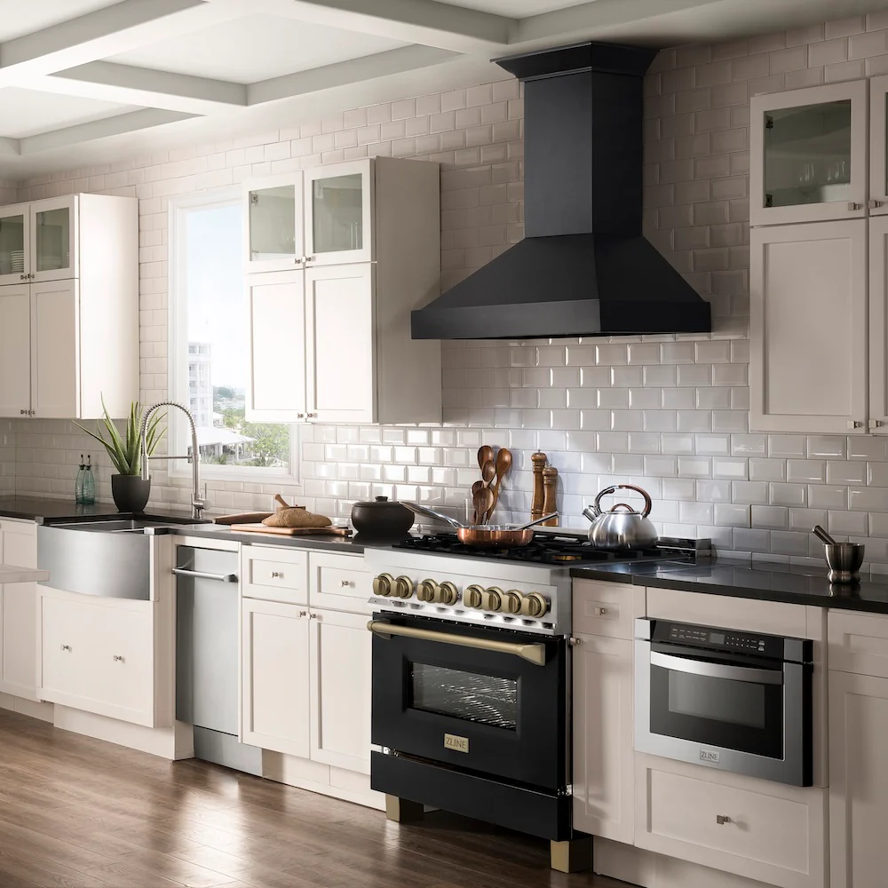 ZLINE Autograph Edition 36 in. 4.6 cu. ft. Legacy Dual Fuel Range with 6 Burner Gas Cooktop and Electric Convection Oven in Stainless Steel with Black Matte Door and Champagne Bronze Accents, Open Box-Great Condition - Image 3