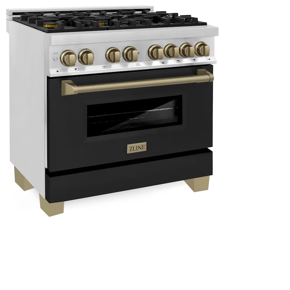 ZLINE Autograph Edition 36 in. 4.6 cu. ft. Legacy Dual Fuel Range with 6 Burner Gas Cooktop and Electric Convection Oven in Stainless Steel with Black Matte Door and Champagne Bronze Accents, Open Box-Great Condition - Image 7