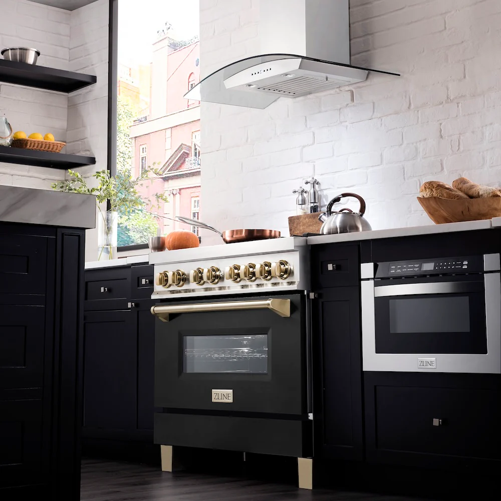 ZLINE Autograph Edition 36 in. 4.6 cu. ft. Legacy Dual Fuel Range with 6 Burner Gas Cooktop and Electric Convection Oven in Stainless Steel with Black Matte Door and Polished Gold Accents, Open Box-Great Condition - Image 13