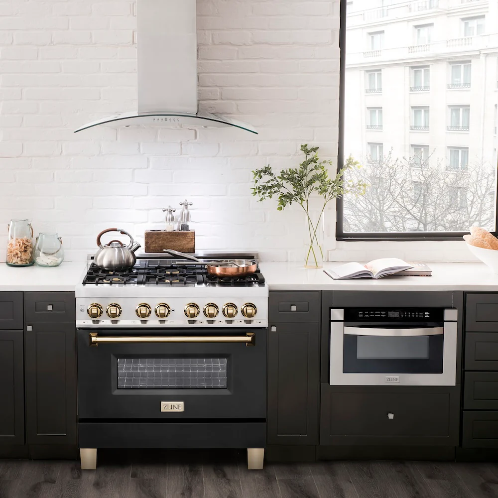 ZLINE Autograph Edition 36 in. 4.6 cu. ft. Legacy Dual Fuel Range with 6 Burner Gas Cooktop and Electric Convection Oven in Stainless Steel with Black Matte Door and Polished Gold Accents, Open Box-Great Condition - Image 14