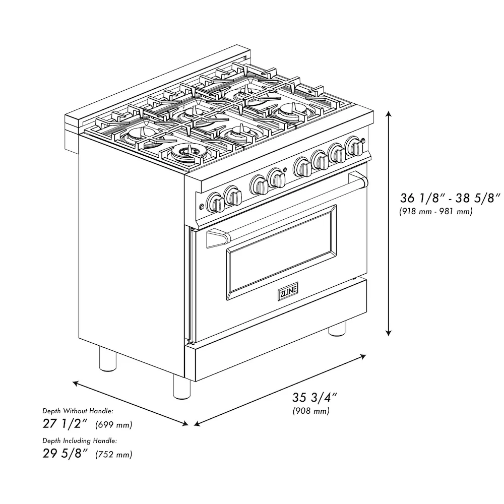 ZLINE Autograph Edition 36 in. 4.6 cu. ft. Legacy Dual Fuel Range with 6 Burner Gas Cooktop and Electric Convection Oven in Stainless Steel with Black Matte Door and Polished Gold Accents, Open Box-Great Condition - Image 17