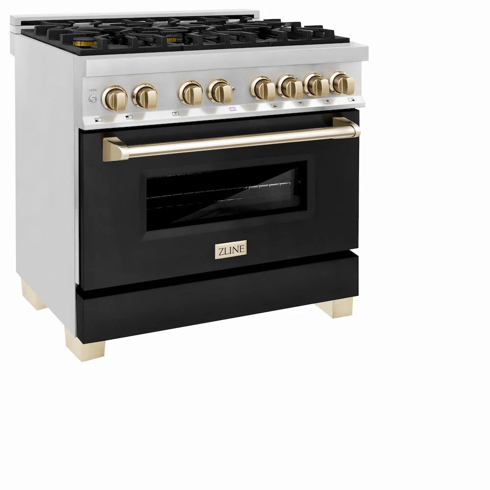 ZLINE Autograph Edition 36 in. 4.6 cu. ft. Legacy Dual Fuel Range with 6 Burner Gas Cooktop and Electric Convection Oven in Stainless Steel with Black Matte Door and Polished Gold Accents, Open Box-Great Condition - Image 3