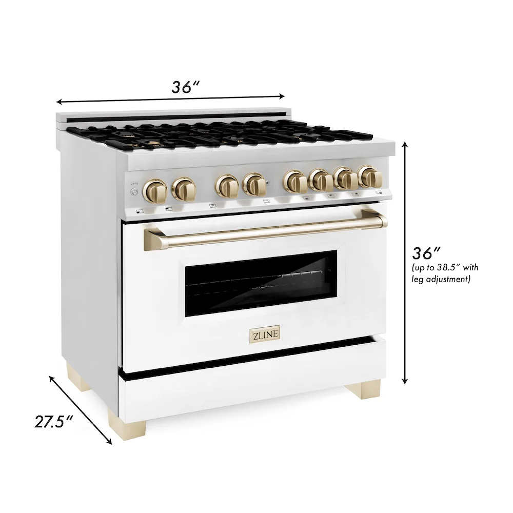 ZLINE Autograph Edition 36 in. 4.6 cu. ft. Legacy Dual Fuel Range with 6 Burner Gas Cooktop and Electric Convection Oven in Stainless Steel with White Matte Door and Polished Gold Accents, Open Box-Great Condition - Image 20